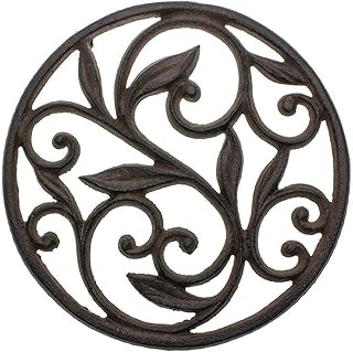 Sottopentola Decorativo in ghisaper Cucina o Tavolo da Pranzo | Forma Rotonda con Motivo Vintage-con pioli/Piedini in Gomma - Metallo Riciclato - Design Vintage, Rustico - Colore Marrone ruggine