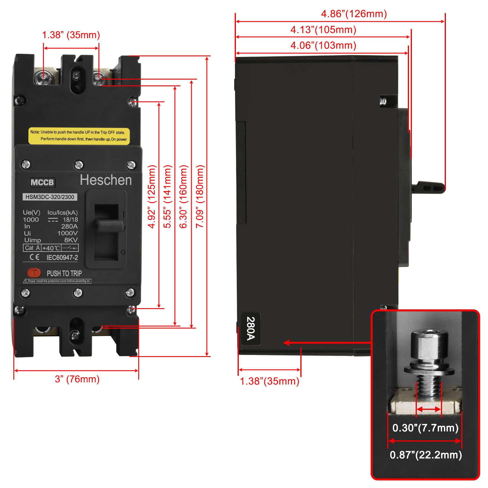 Heschen DC Molded Case Circuit Breaker MCCB, 2 Poles DC1000V, Photovoltaic Circuit Breaker - Image 2