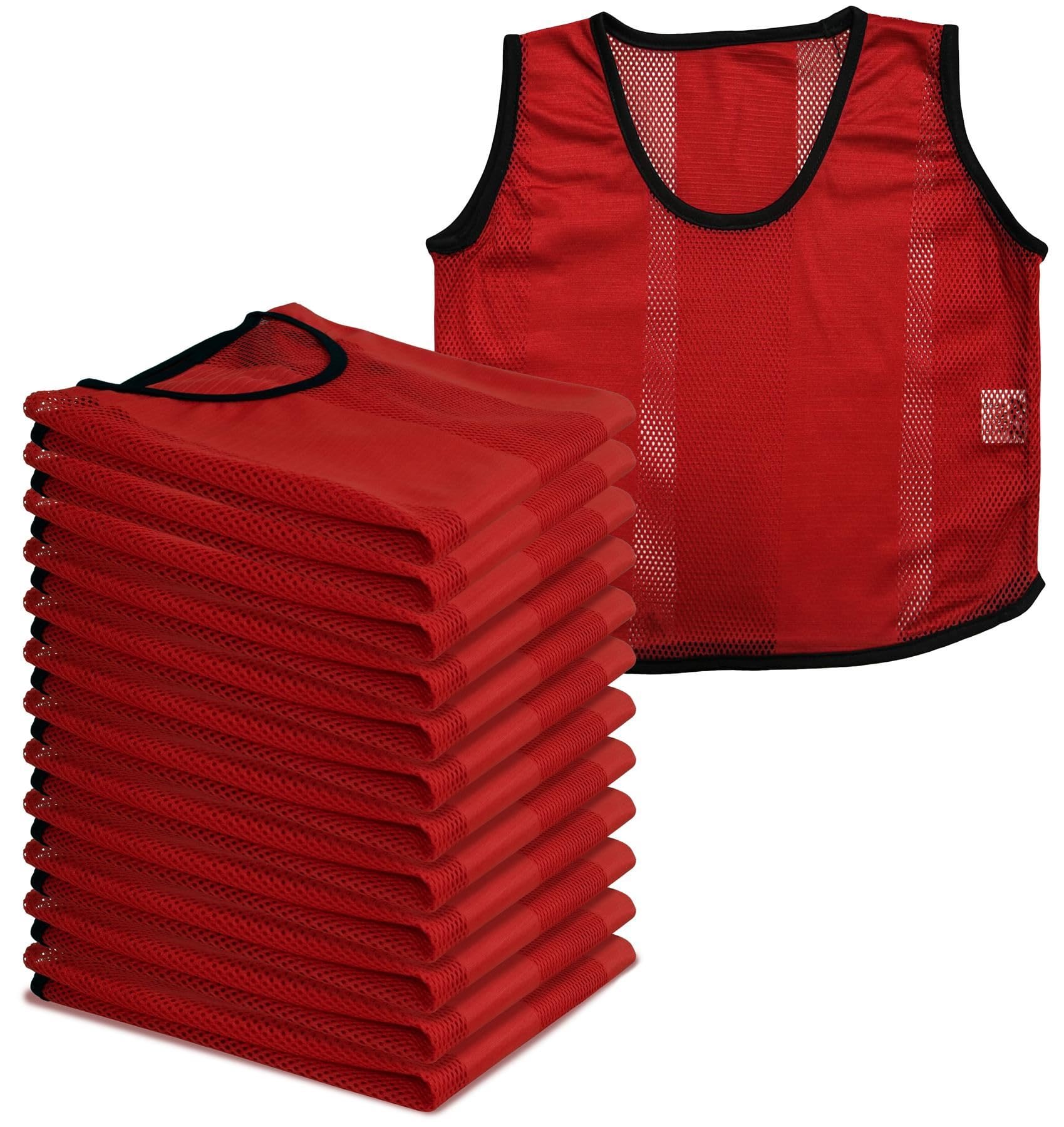 A2Z 12 Pack Sports Training Mesh Bibs Lightweight Comfortable - Sports Bibs Red 12 Pack XL/2XL — image 1