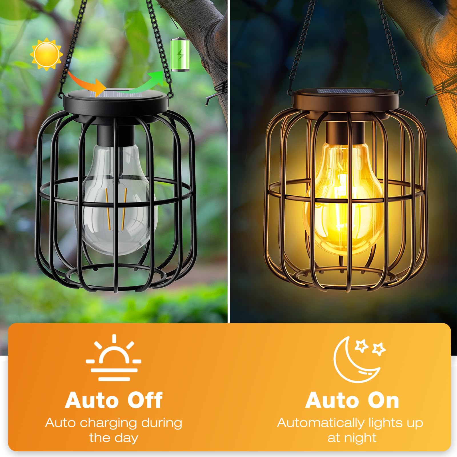 Lampade solari per esterni, 2 pezzi, IP65, impermeabili, in metallo, per esterni, balcone, decorazione, luce bianca calda, lanterna solare per giardino, terrazza, prato, cortile