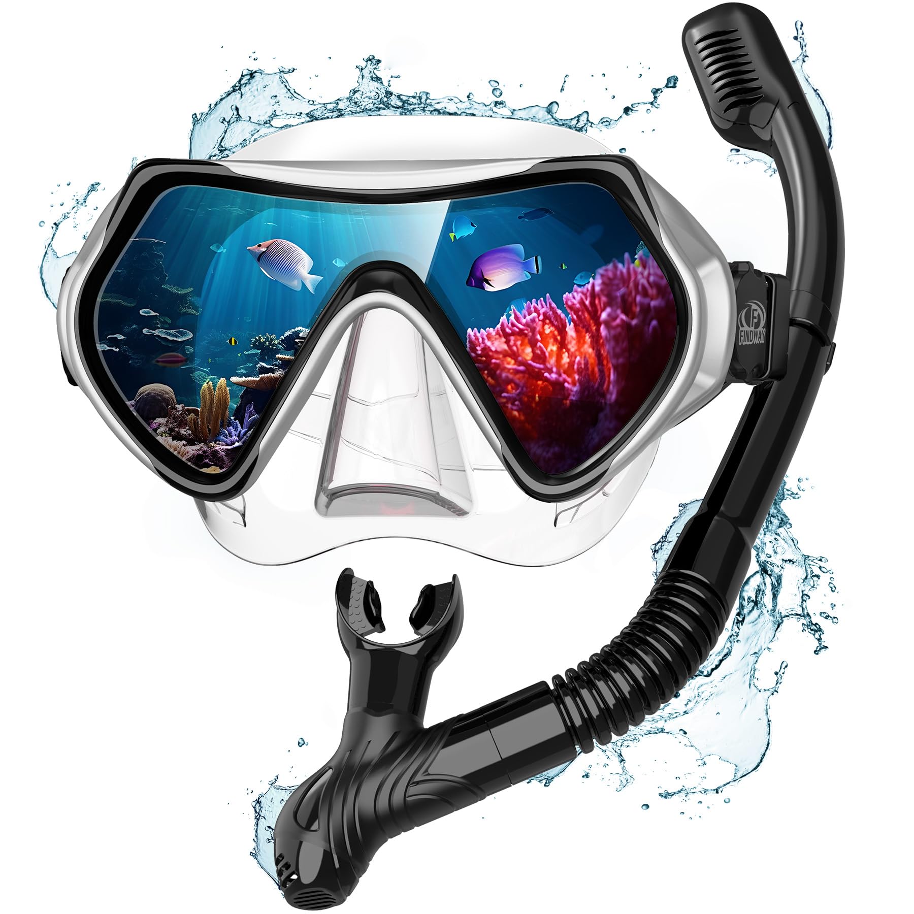 Findway Unisex Gafas Buceo Adulto, Mascara Buceo para Mujer Hombre y Jóvenes, Vidrio Templado con Visión Panorámica Gafas Snorkel Apto para Buceo, Submarinismo y Natación