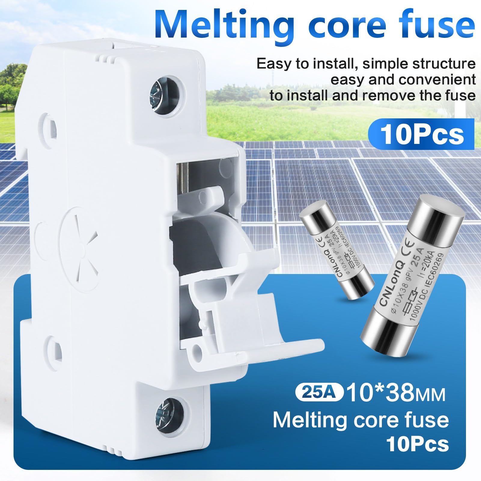 DEWIN Fusibles fotovoltaicos,Fusible Fotovoltaico Solar DC1000V 25A Fusibles Solares 10X38 mm Enlace de Fusible Tipo gPV,para Protección del Sistema Solar Fotovoltaico (25A)