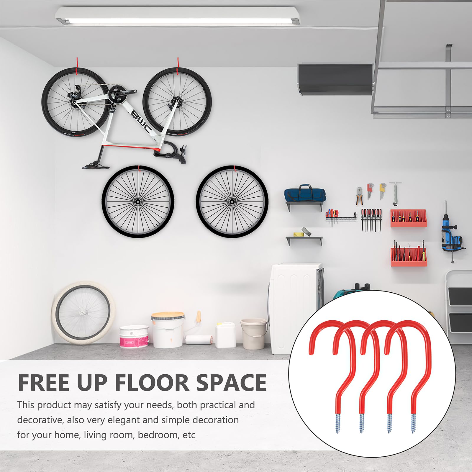 Ganci Da Parete Per Bici E Attrezzi - Set Da 8 Pezzi In Acciaio Con Rivestimento Antigraffio | Nero - Foto 7