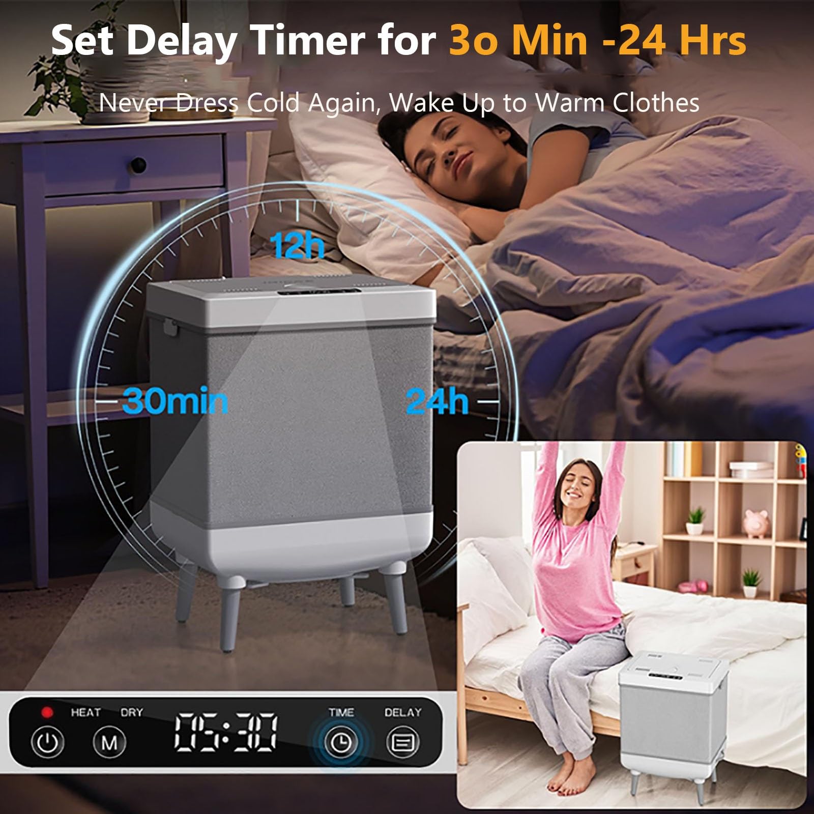 Scaldasalviette pieghevole con timer programmabile e riscaldamento a temperatura costante, grande capacità per asciugamani da bagno, accappatoi e coperte