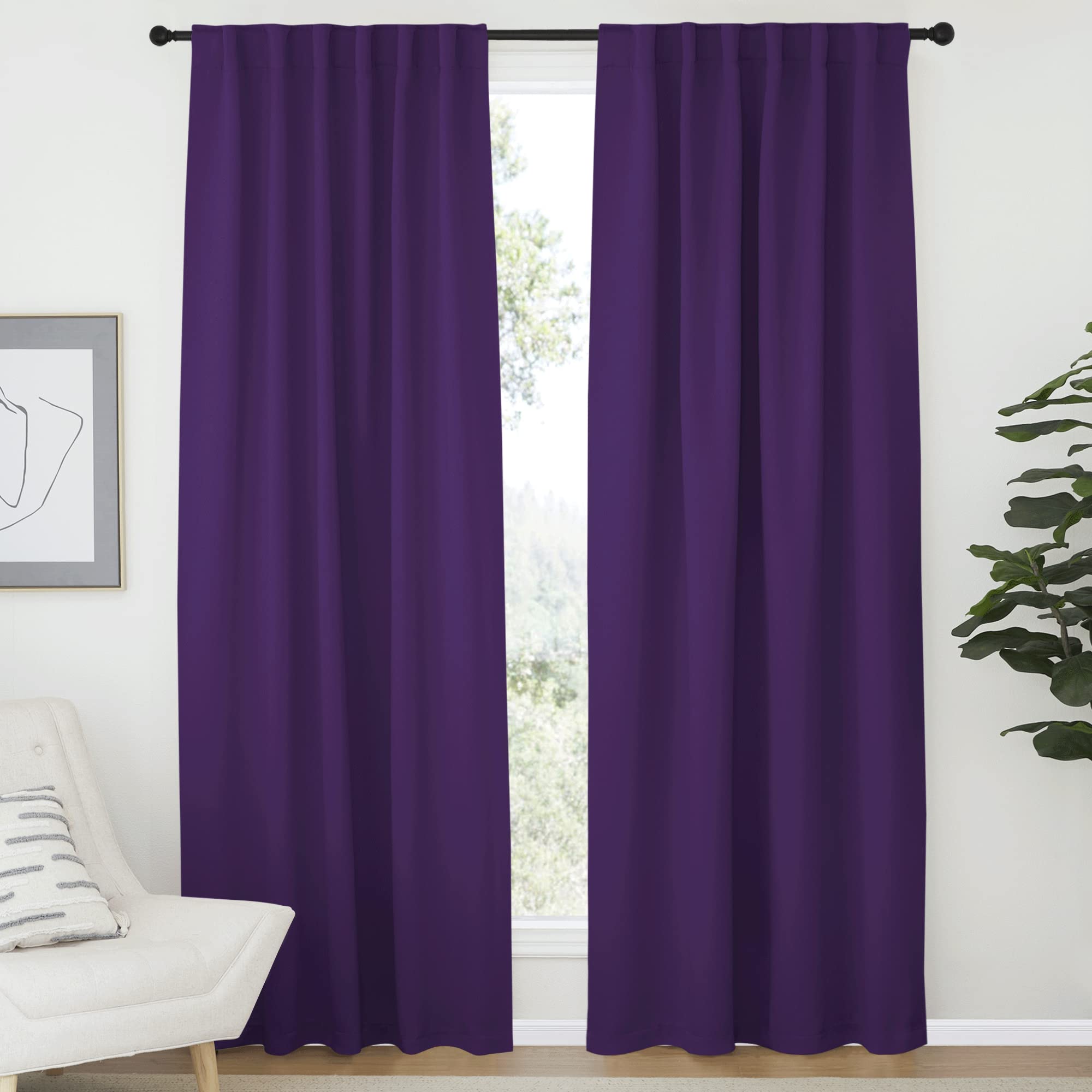 NICETOWN Bedroom Curtains Blackout Drapery Panels - (Royal Purple Color) W52 x L84, Double Panels, Window Treatment Blackout Drapery for Windows