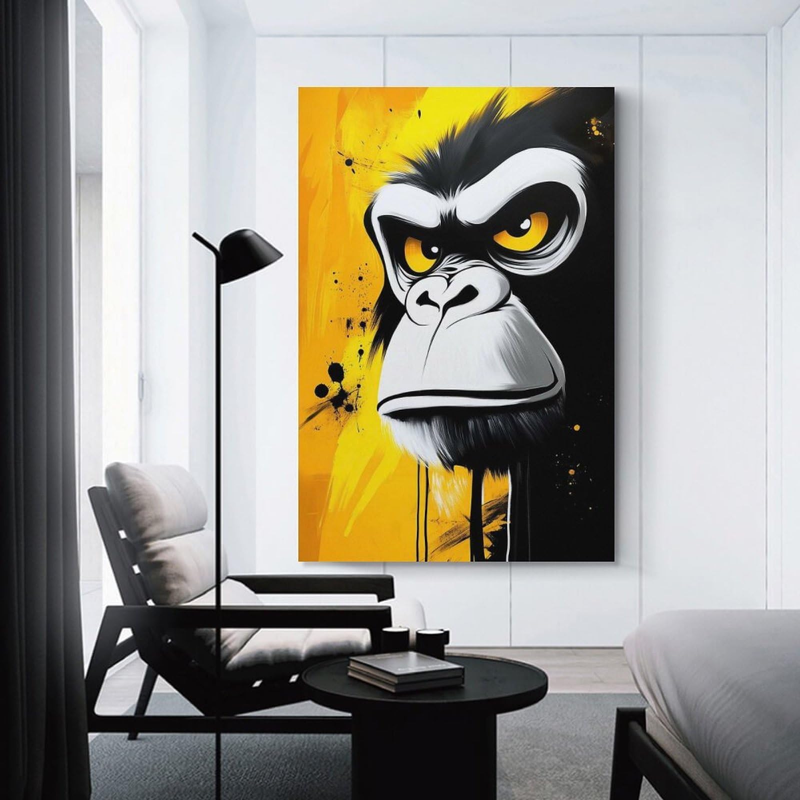Junmoney Angry Gorilla Portrait Decorative Canvas Print 24x36inch(60x90cm), for Flats, Guest Rooms Or Compact Rooms, Home Artwork for Modern Interiors
