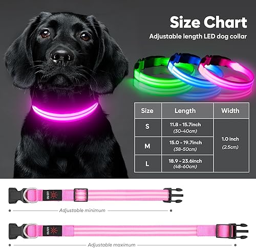 Miniatura 5 de HIGO Collar de perro LED, collar con luz recargable, collar de perro impermeable para que tus cachorros caminen por la noche (rosa, pequeño)