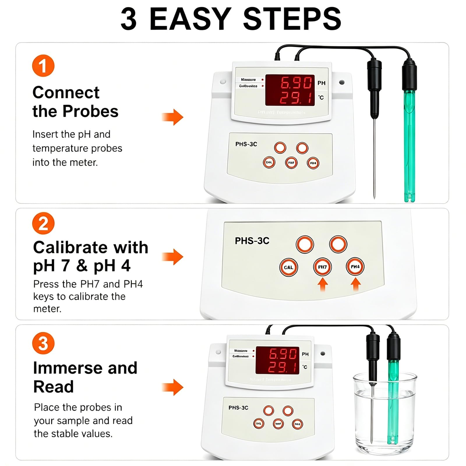 Medidor De Ph De Sobremesa para Laboratorio, Medidor De Acidez De Sobremesa con Autocalibración, Precisión De ±0,01 Ph Y 2 Electrodos De Ph/Temperatura, 0℃-50℃ ATC, con Soporte, para Medio