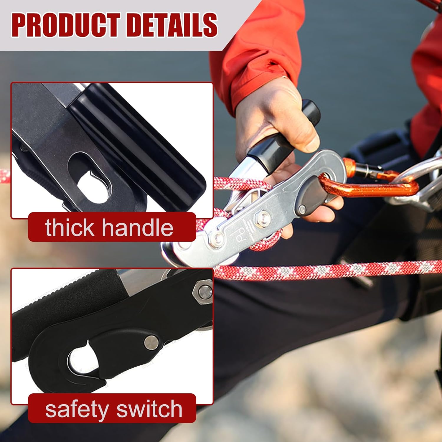 Climbing Stop Descender High Strength Aluminum-Magnesium Alloy Self-Braking Self Locking Rappelling Belay Devices Lightweight Portable for 9-12mm Rope Rescue Rock Climbing Arborist Hand Control