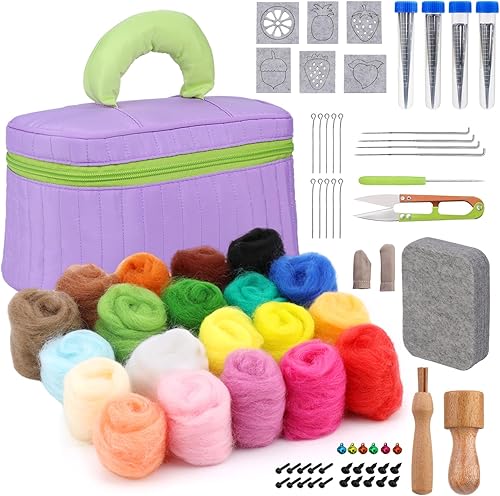 Miniatura 1 de Nitlak Kit de fieltro de aguja de 20 colores, juego de lana para principiantes, con herramienta de fieltro de lana, tijeras de hilo, almohadilla de
