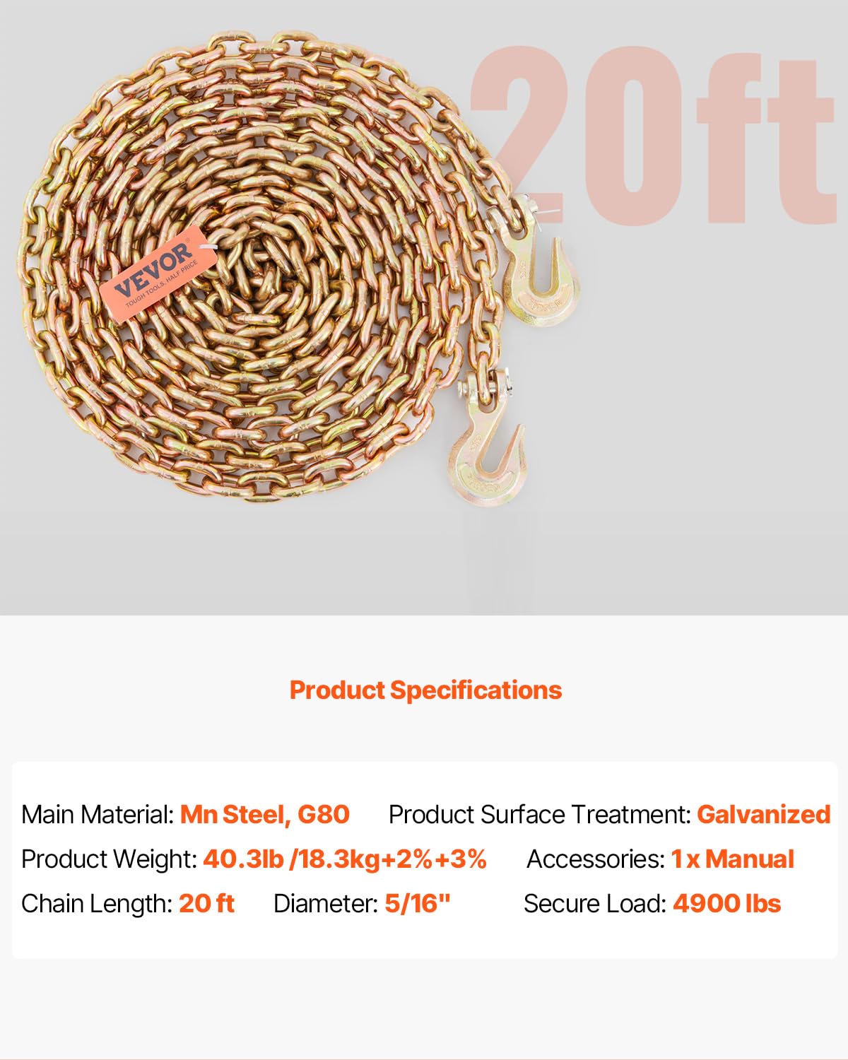 Heavy-Duty Transport Binder Chain - 4900lbs -7