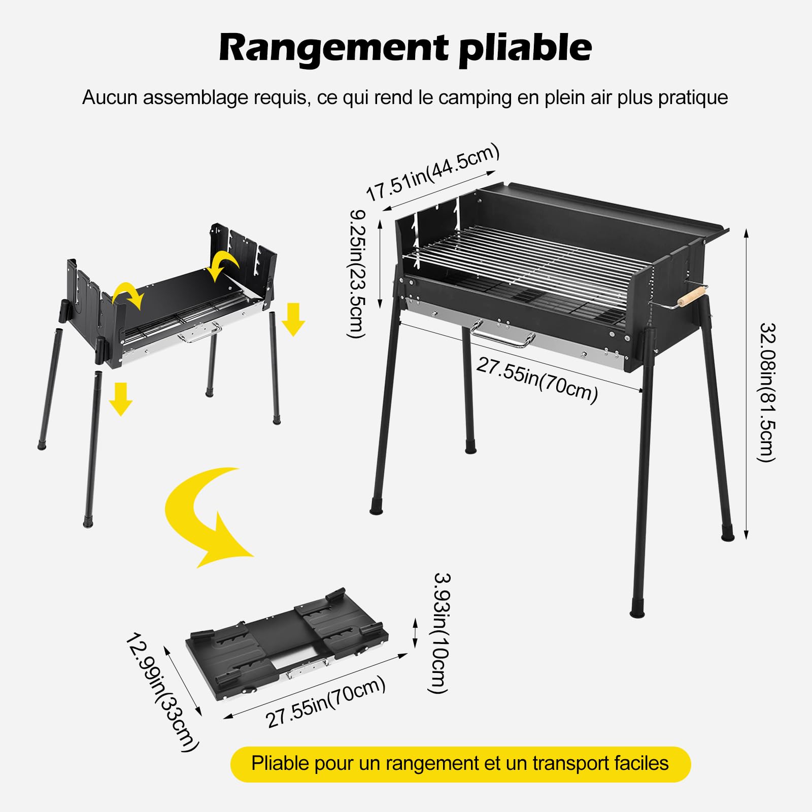 Ergocar Barbecue à Charbon Pliable Construction En Acier Inoxydable Épais Au Vent Contrôle De La Température à Trois Niveaux Et Plateau à Assaisonnement Intégré Idéal Pour Cinq Personnes Ou Plus