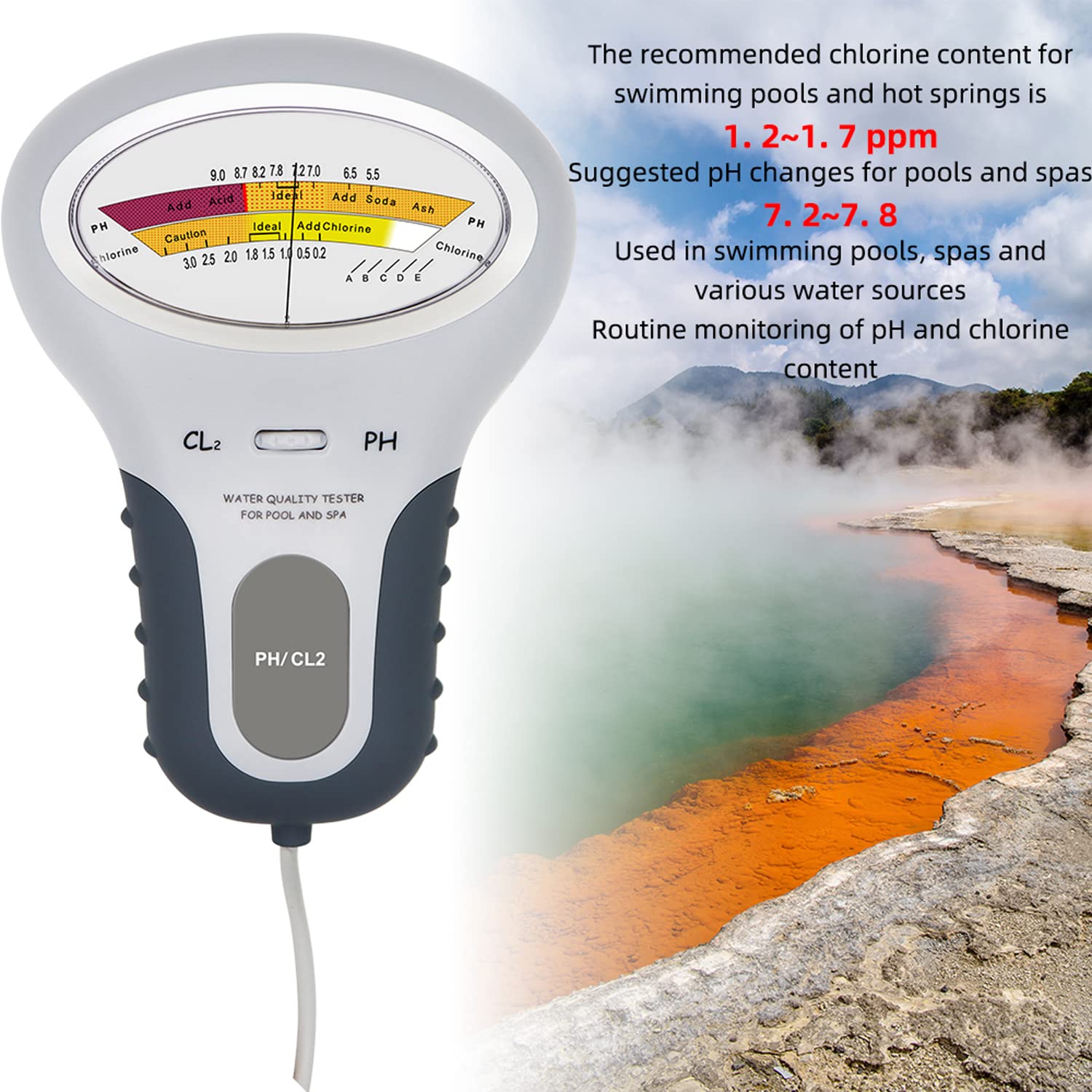 Tester chloru i pH ręczny zestaw – cyfrowy monitor jakości wody do wody pitnej, basenu, spa, jacuzzi - dokładny wykrywacz chemiczny CL2