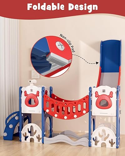 Miniatura 8 de XJD Tobogán infantil 11 en 1 para niños pequeños de 1 a 3 años, juguetes de escalada para niños pequeños, nueva actualización con juego de golf, aro