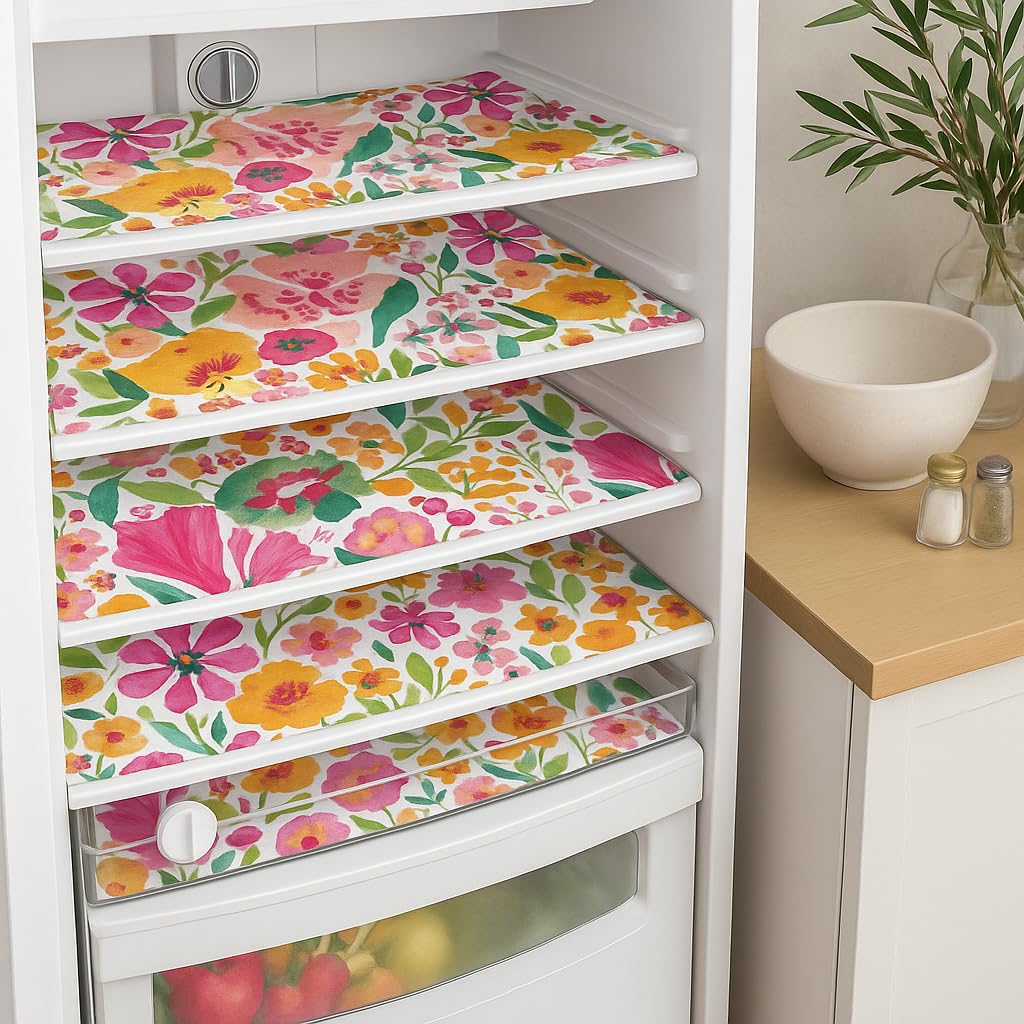 WWW.THROWPILLOW.IN 250-400 L Double Door Fridge Main Glass Tray Mats Set of 4 High GSM Non-Plastic Bloom Burst Fabric Liners for Refrigerator Trays | Scratch-Resistant, Machine Washable, Durable-image-40