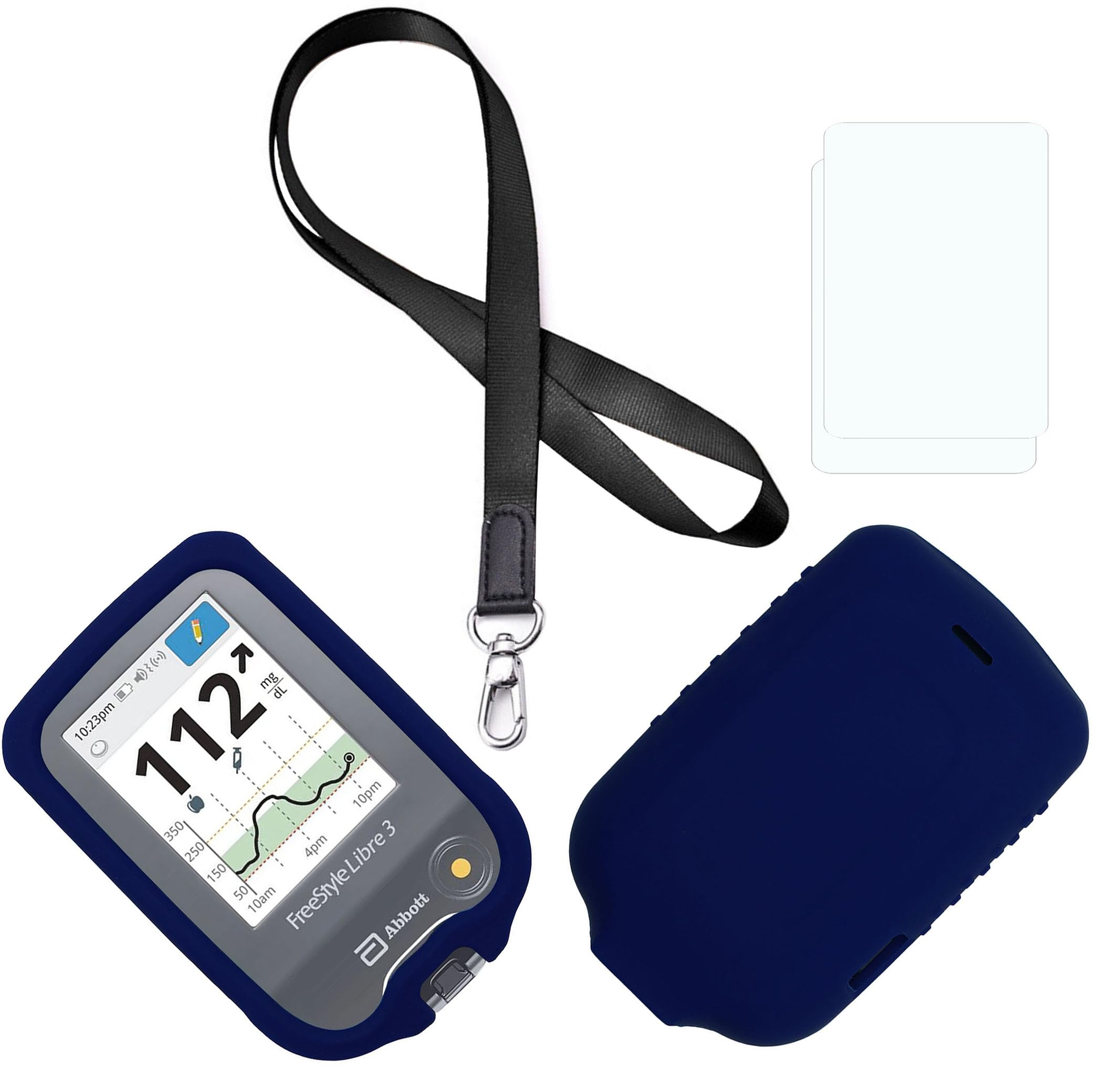 (Blue) Premium Silicone Case (Lanyard + TPU Screen Protector) for Freestyle Libre 3 & Freestyle Libre 2