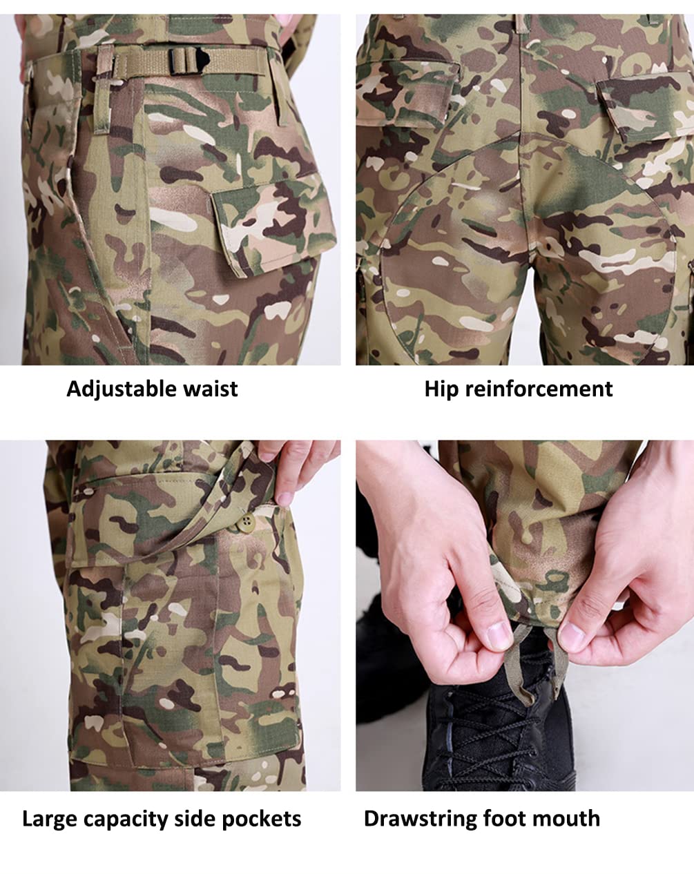 Abbigliamento mimetico da uomo, per attività all'aperto, camicia e pantaloni e cintura esterna, set da 3 pezzi, traspirante, resistente all'usura, trekking, militare, abbigliamento da caccia