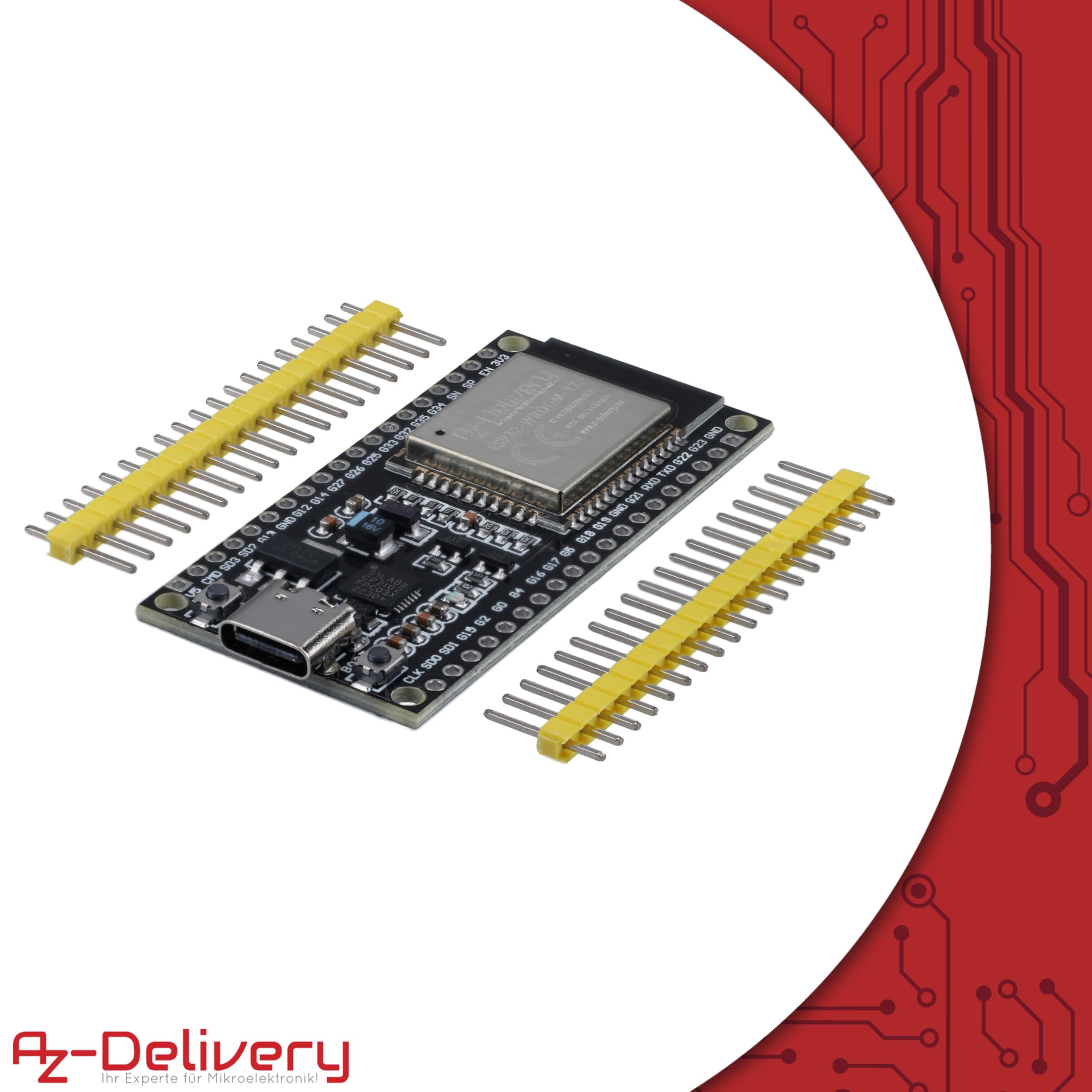 AZDelivery 5 x ESP-32 Dev Kit C nielutowane NodeMCU moduły WLAN ze złączem USB-C WiFi Development Board z CP2102 (następca modelu ESP8266) kompatybilne z Arduino wraz z e-bookiem!