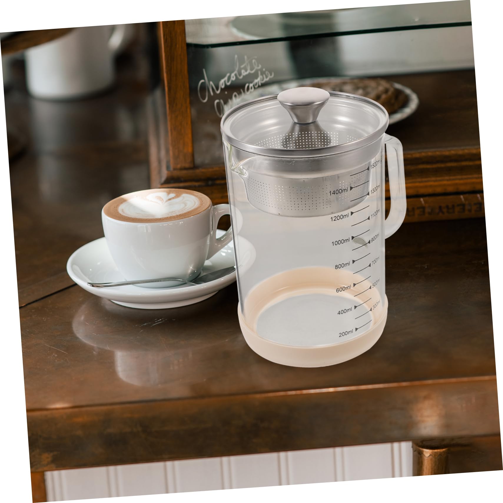 SOLUSTRE Caraffa in Vetro 1500ml Filtro a Maglia Fine in Acciaio Inox e Silicone, Utile Strumento da Cucina per Filtrare Latte di Soia e Succhi