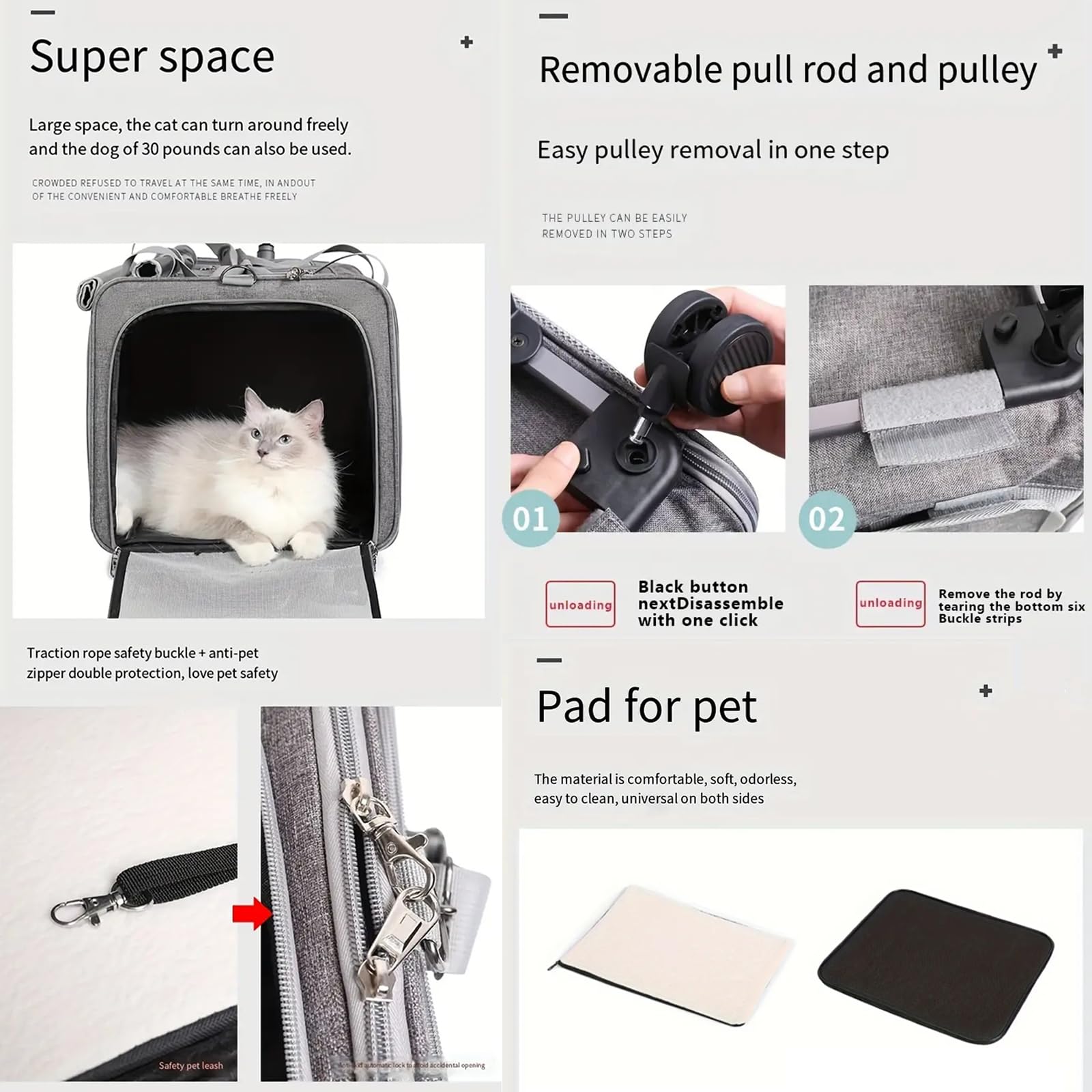 Transportín De Mascotas De Doble Compartimento con Ruedas Desmontables para Gato/Perro, Transportador Rodante para 2 Gatos Pequeños,Perros, Diseño Súper Ventilado,Caqui