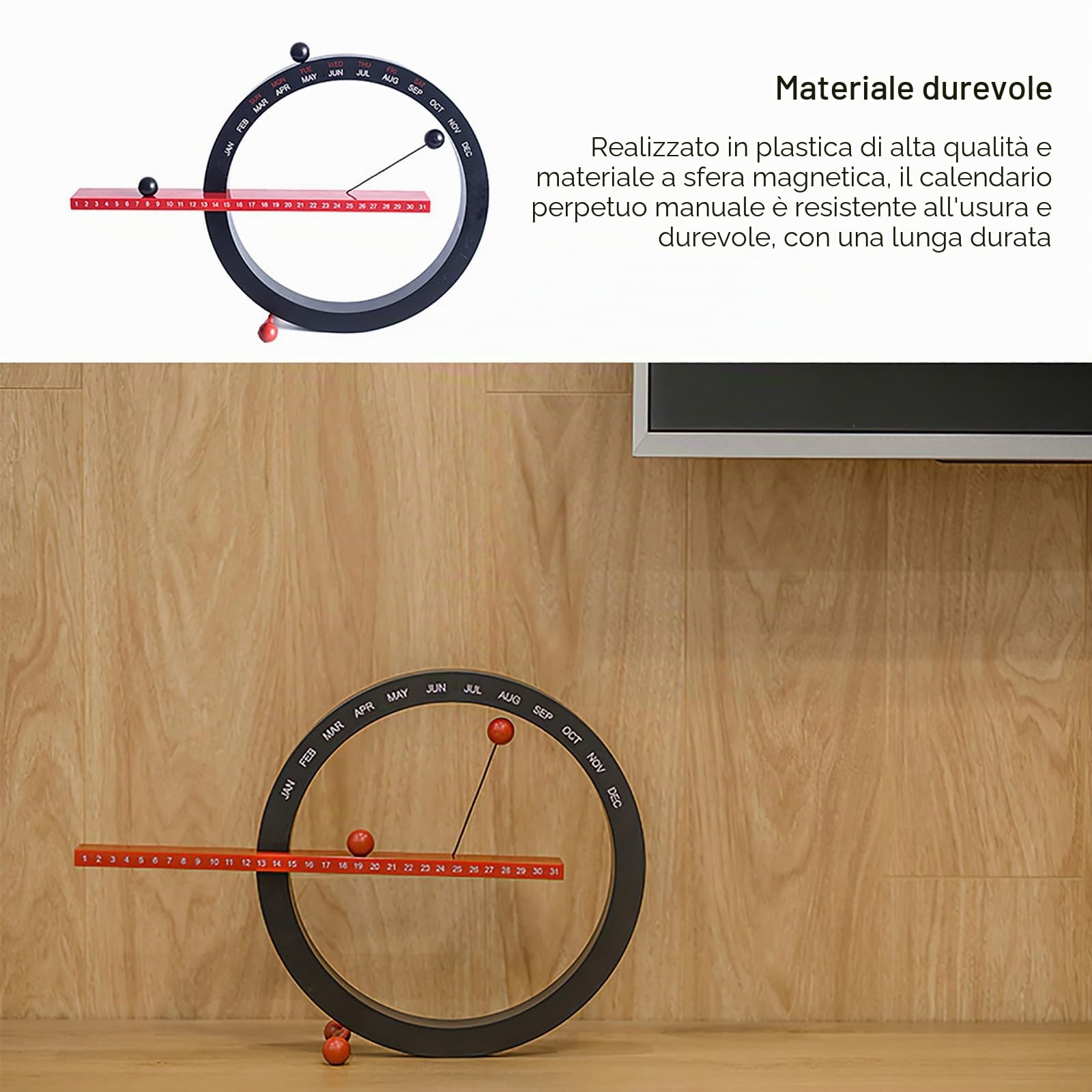 ALLOMN Calendario Magnetico, Calendario da Tavolo Creativo Calendario Magnetico a Sfera Interessante Manuale Calendario Perpetuo con 3 Supporti Magnetici Stabili per Casa Ufficio Decorazione Desktop