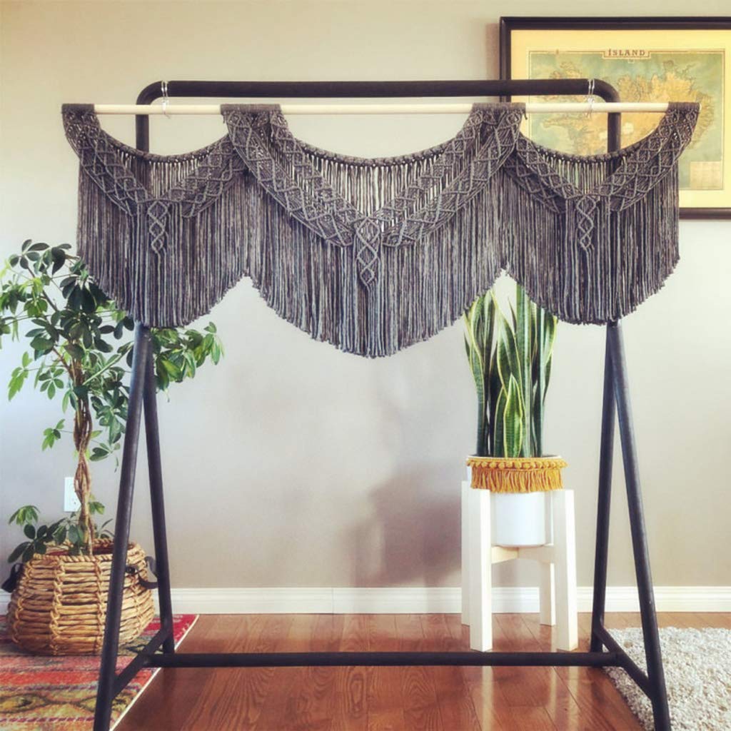 ZNKZJ Handgemachte Makramee Wandbehänge Boho gewebt Wandteppich große natürliche Baumwolle Seil Quaste Fringe Wandteppiche Wohnkultur für Hochzeit Hintergrund Schlafzimmer,Grey-115 x 55 cm