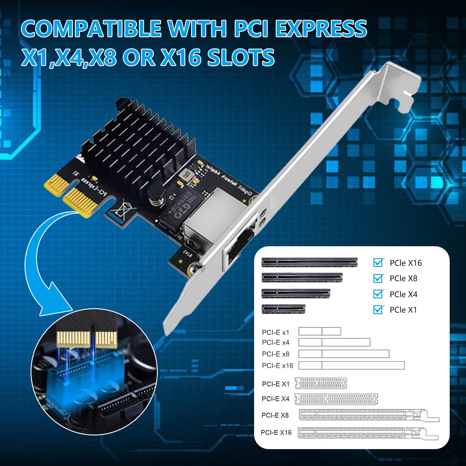 Karta sieciowa Gigabit PCI Express, chip RTL8111G 10/100/1000 Mb/s Ethernet LAN z portem RJ45, niskoprofilowa karta sieciowa PCIe do Windows 11/10/XP/8/7, Linux, Mac OS