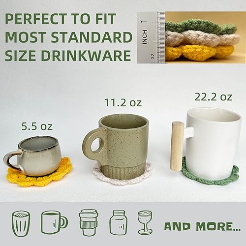 Miniatura 3 de Posavasos de ganchillo 100% hechos a mano, regalos divertidos para mujeres, bonitos posavasos juego de 6