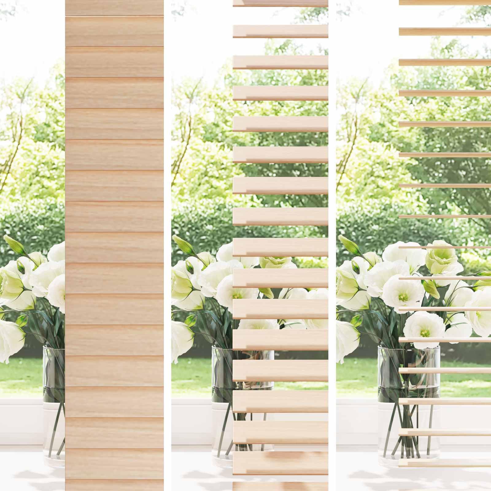 Jalousie Eichenoptik 50 x 130 cm aus massivem Paulownia Holz 35 mm Lamellen, mit Sichtschutz und Verdunkelung für innen, mit Montageset und Sicherheitsclips
