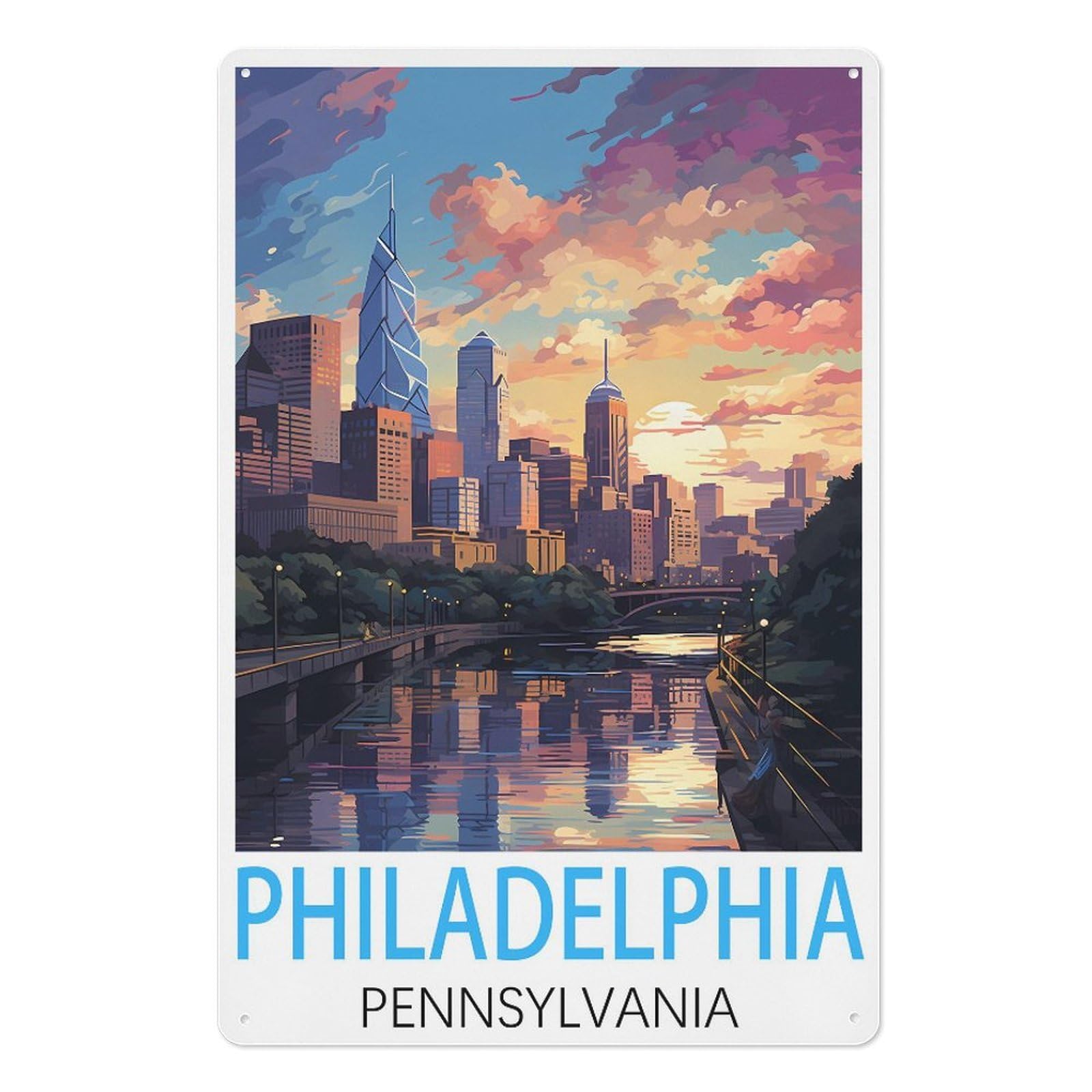 Philadelphia Pennsylvania Retro Design Tin Painting Vintage Tin Sign 08x12inch(20x30cm) Wall Art for Home Office Bedroom Living Room Cafes Wall Decor