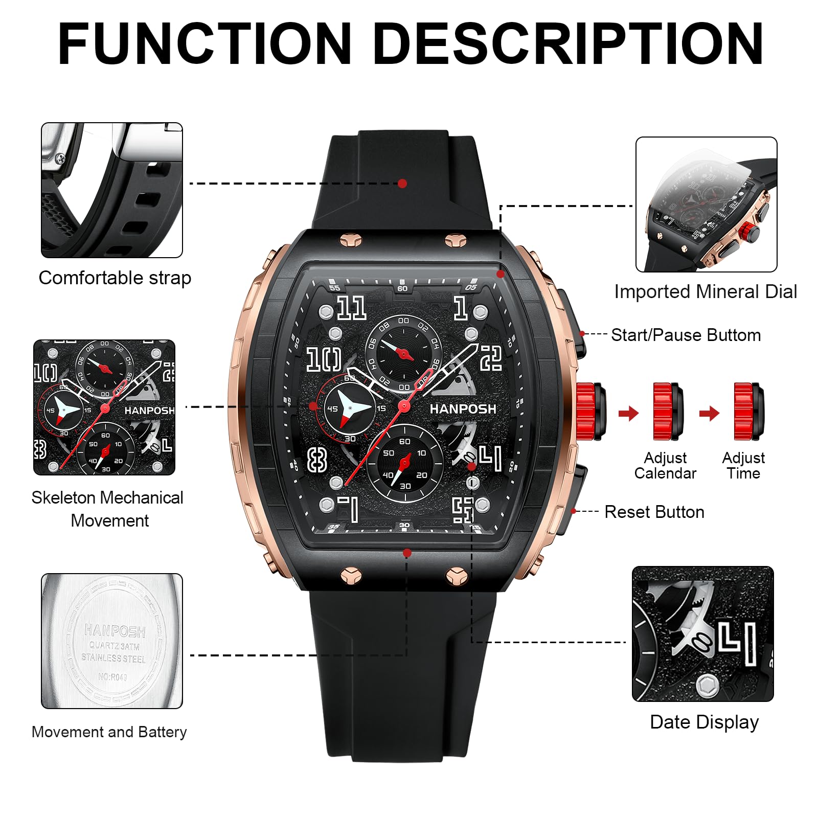 LN LENQIN Montres pour Hommes Montre Le chronomètre pour Hommes 30m Montres de Poignet Militaire imperméables avec rétroéclairage/Alarme/minuterie/Date