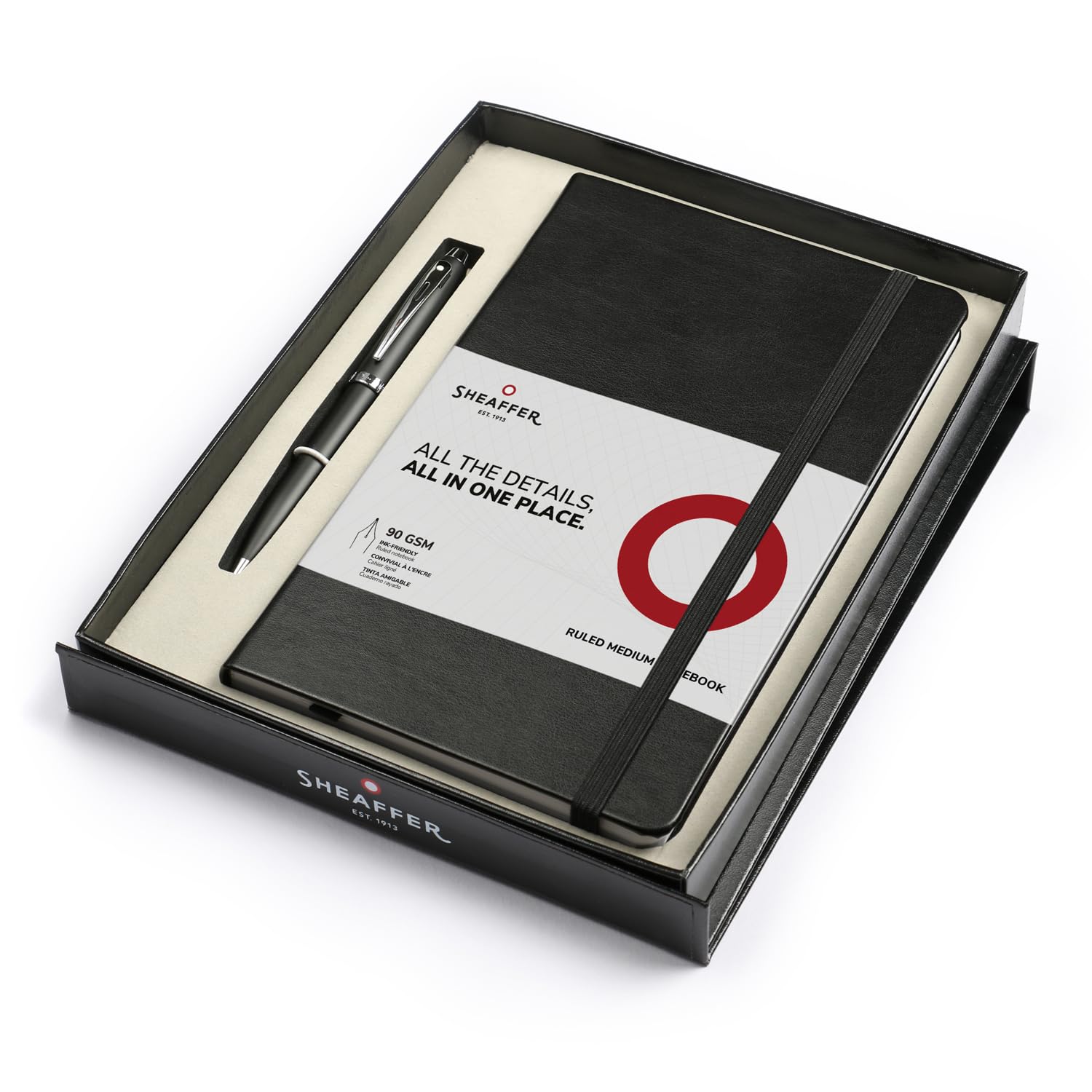 Sheaffer Geschenkset 100 | G9317 Mattschwarz mit Chromverzierung Kugelschreiber mit mittlerem Notizbuch | Premium-Geschenkset