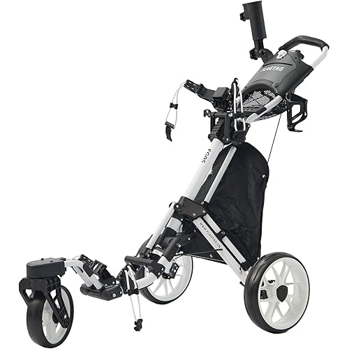 Golf Push Cart 3 Wheel with 360 Swivel Front Wheel,Lightweight and Foldable Walking Golf Cart,One-Click Foldable,with Foot Brake
