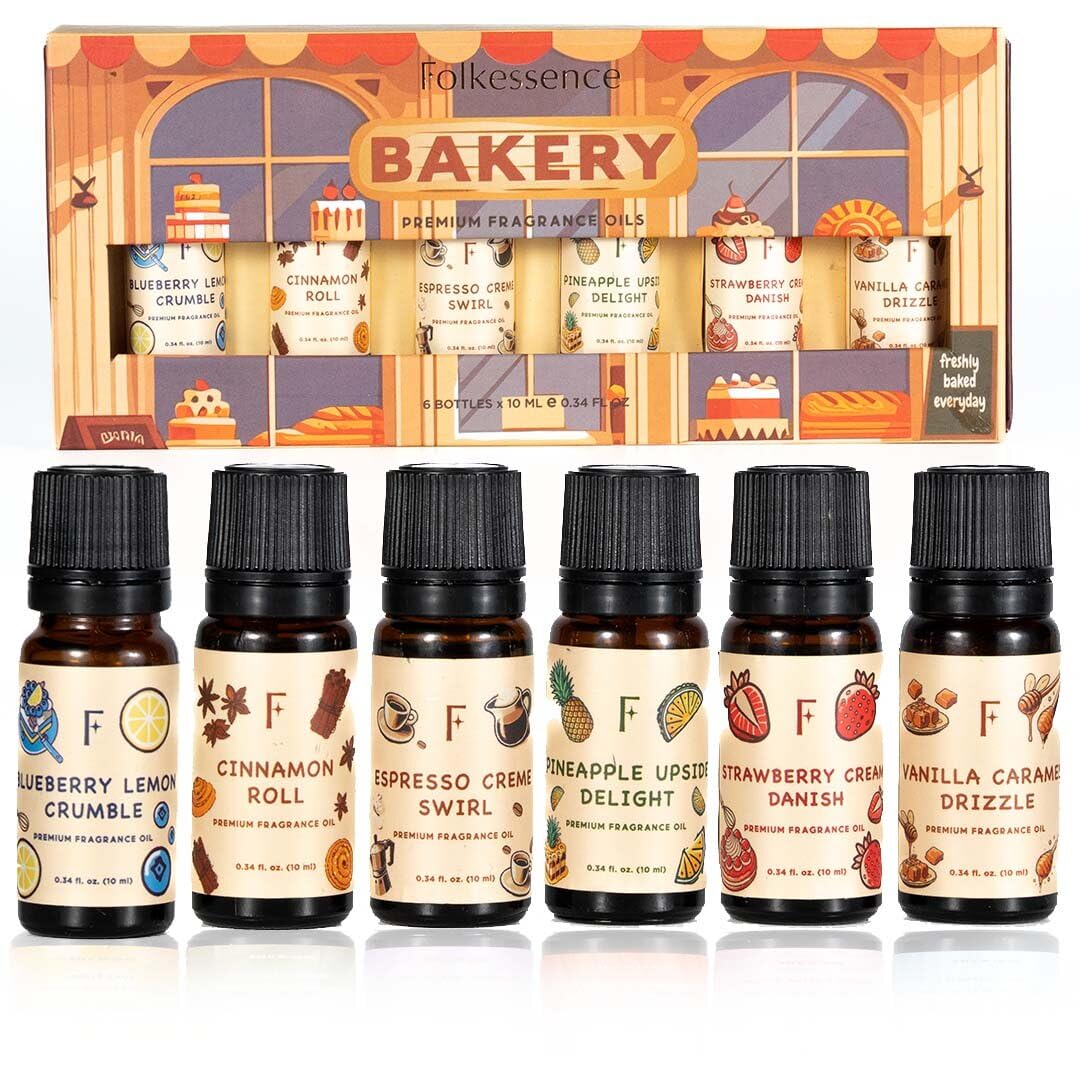 Folkulture Essential Oils for Home | Set of 6 (0.34 fl oz x 6) Bakery Diffuser Oil for Relaxation | Blueberry, Strawberry, Vanilla Essential Oil for Meditation | Pineapple Essential Oil for Women