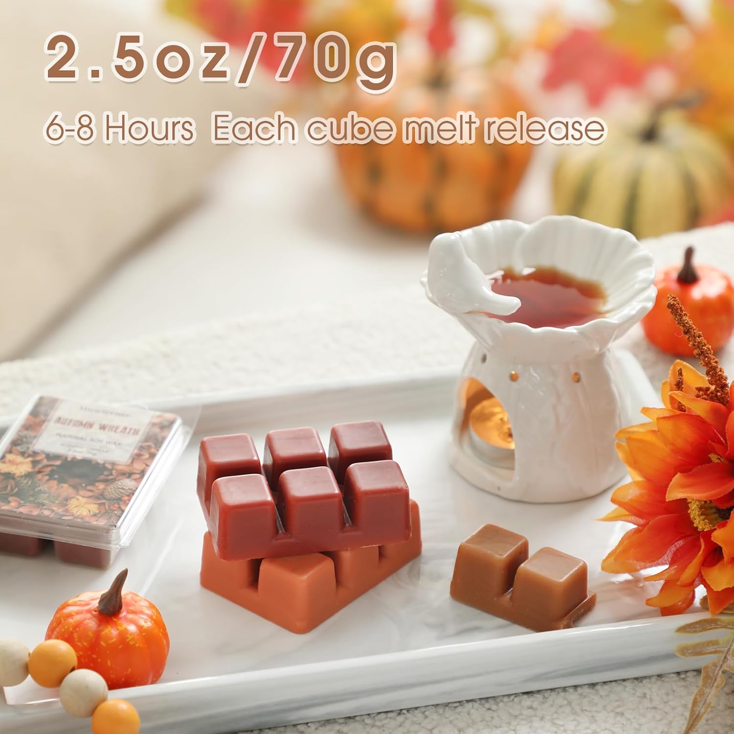 Fall Scented Wax Melts, Wax Cubes Strong Scent for Wax Warmer | Autumn Strong Scented Wax Melts,Nature Soy Wax Melts, Mix Scented Melts Sets Long Lasting for Fall,2.5 oz (6 Pack)
