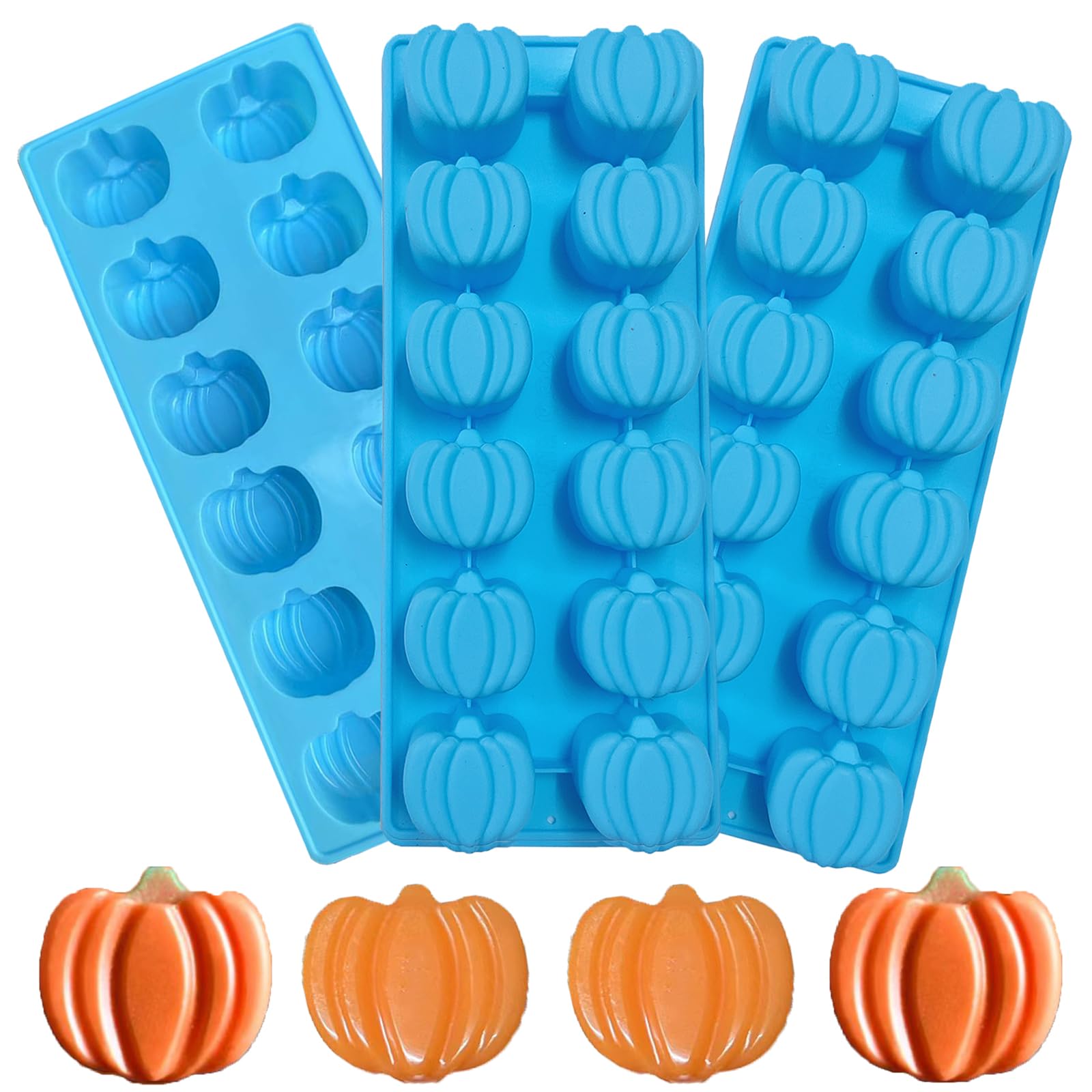 Thanksgiving Molds Pumpkin Chocolate Mold Pumpkin Candy Mold Pumpkin Silicone Molds 12 Cavity Autumn Candy Mold for DIY Cake Decoration wax soap cookies(3 Pack)