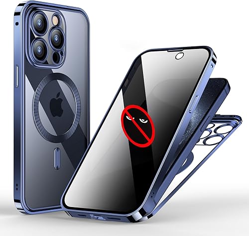 Miniatura 1 de Funda de privacidad para iPhone 15 Pro Max, protección delantera y trasera, compatible con Magsafe protector de pantalla de metal con hebilla de