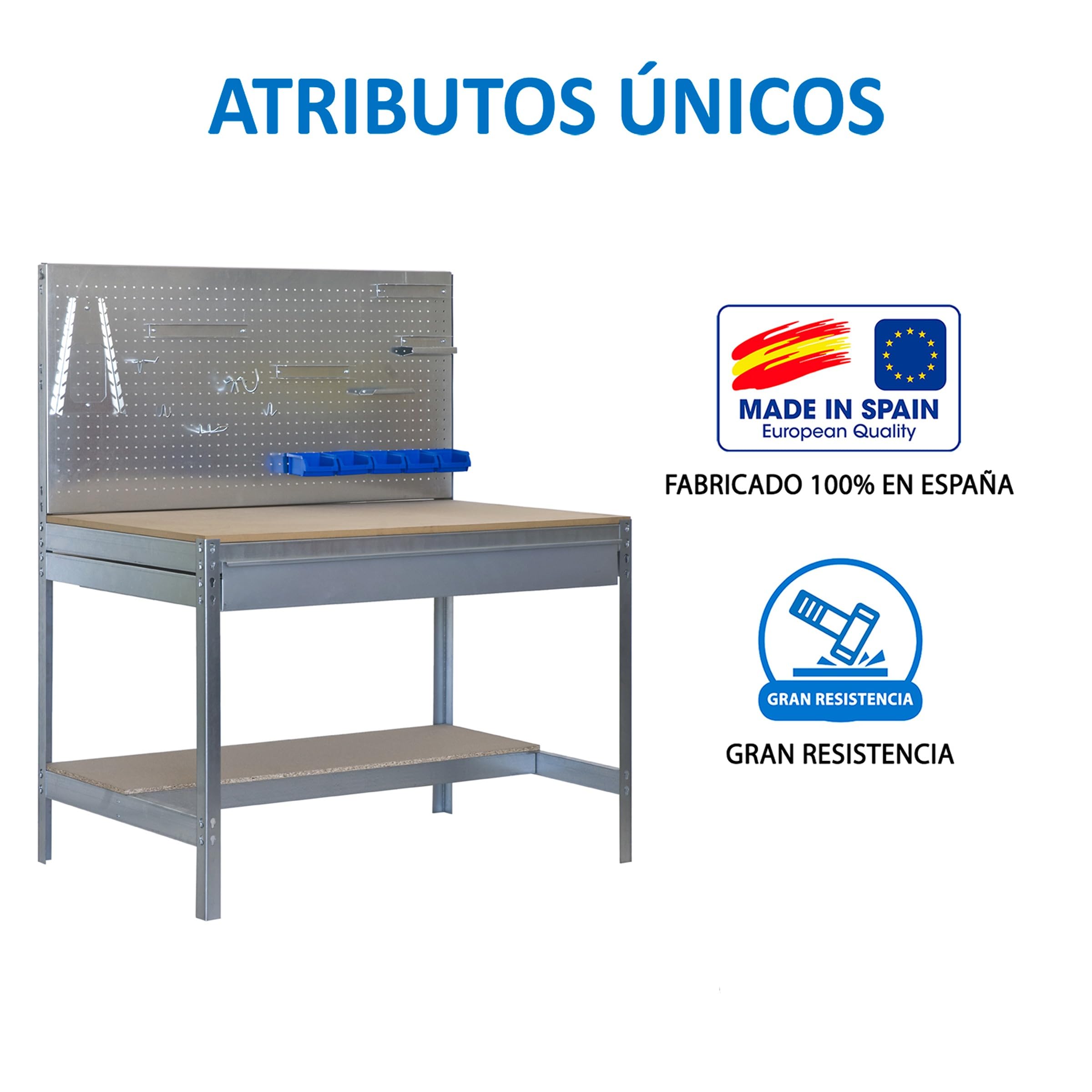 SimonRack Banco da Lavoro Officina, Capacità di Peso 600 kg, 1445x1510x610 mm, Tavolo da Lavoro, 1 Cassettto, Zincato/Lengo - BT2