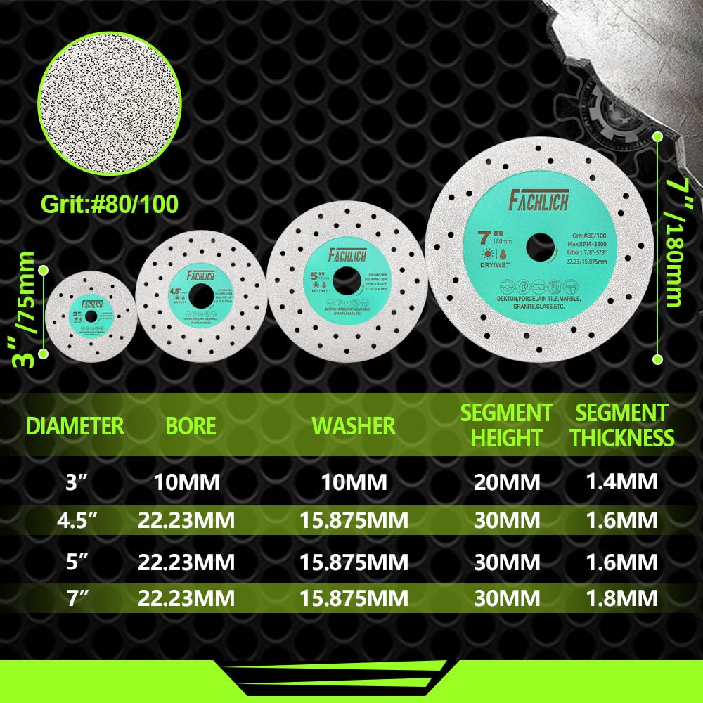 Rock Slab Grinding Disc - 7inch Glass Cutting Discs 3pcs, Granite Cutting Blade, Diamond Grinder Wheel Cutting Blade for Rock Slab, Stone, Tile, Marble, Granite, Glass Diamond Saw Blades