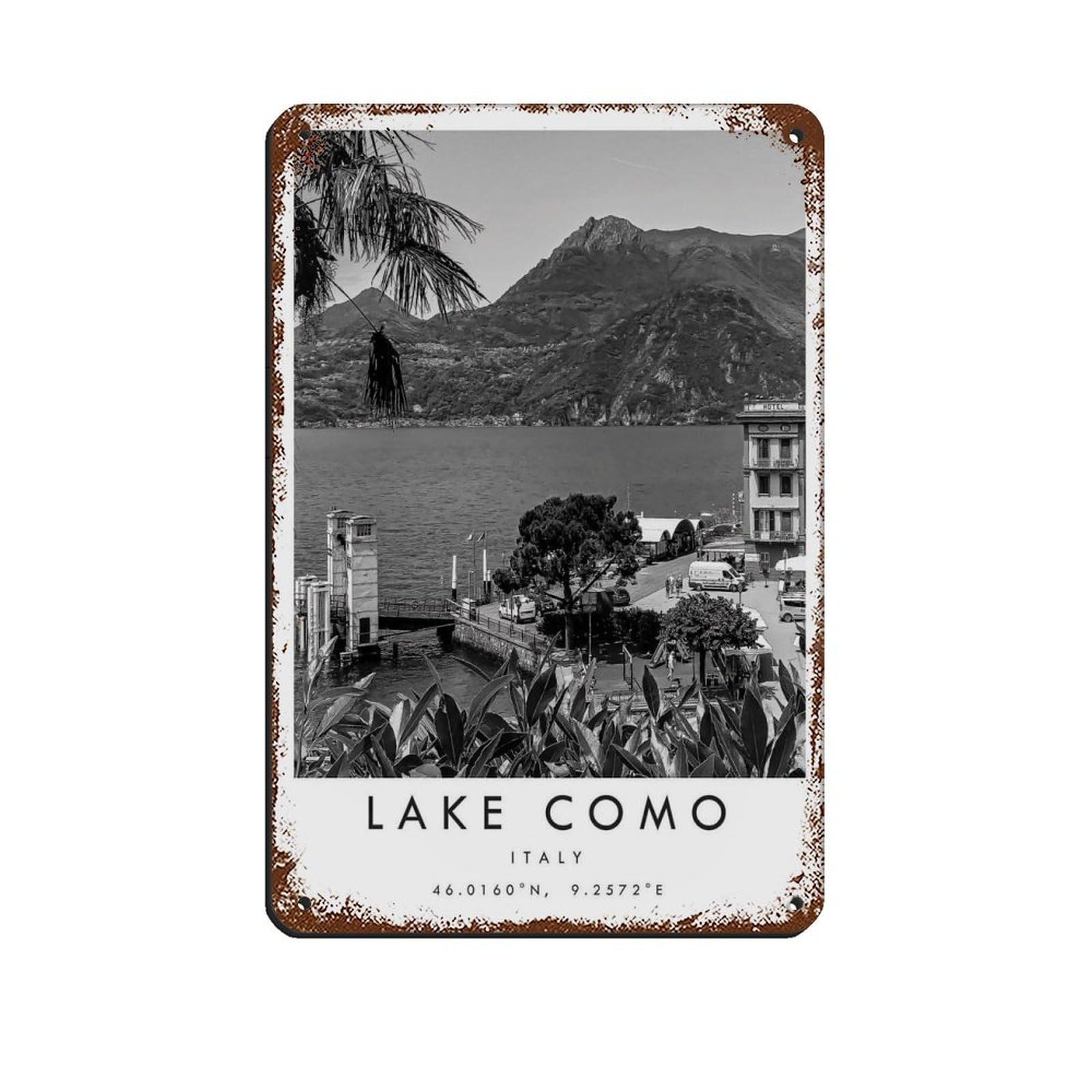 Lake Como Travel (3) Retro Poster Metal Tin Sign Chic Art Retro Iron Painting Bar People Cave Cafe Family Garage Poster Wall Decoration 8x12inch(20x30cm)