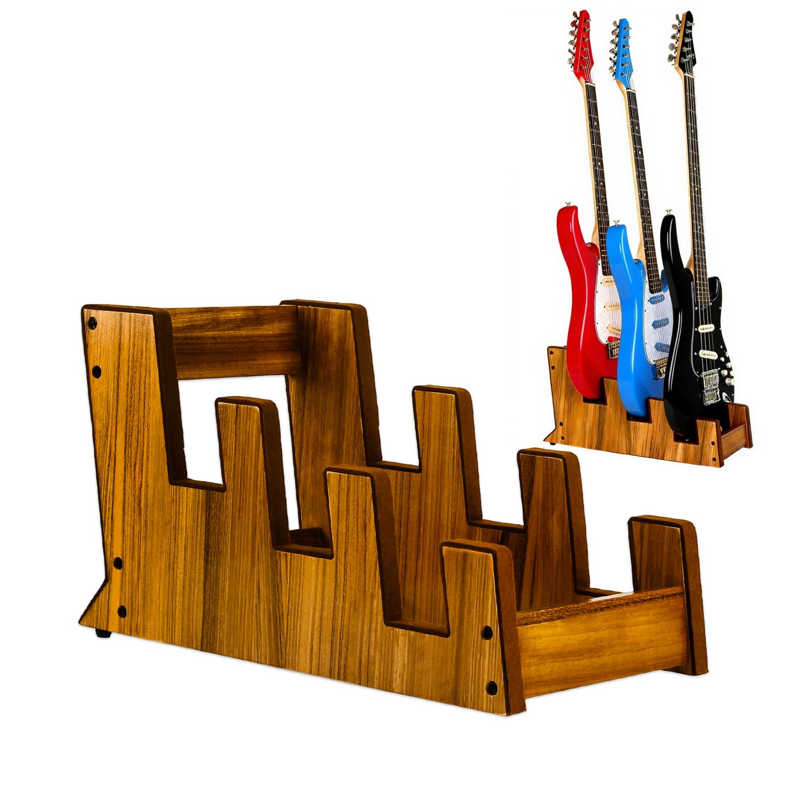 DIDA Wooden Floor Stand for Multiple Electric Guitars, 3-Holder, Space-Saving Floor Guitar Rack for Home, Studio, Stage, Multiple Electric Guitar, Bass Guitar Display (Zebrawood)
