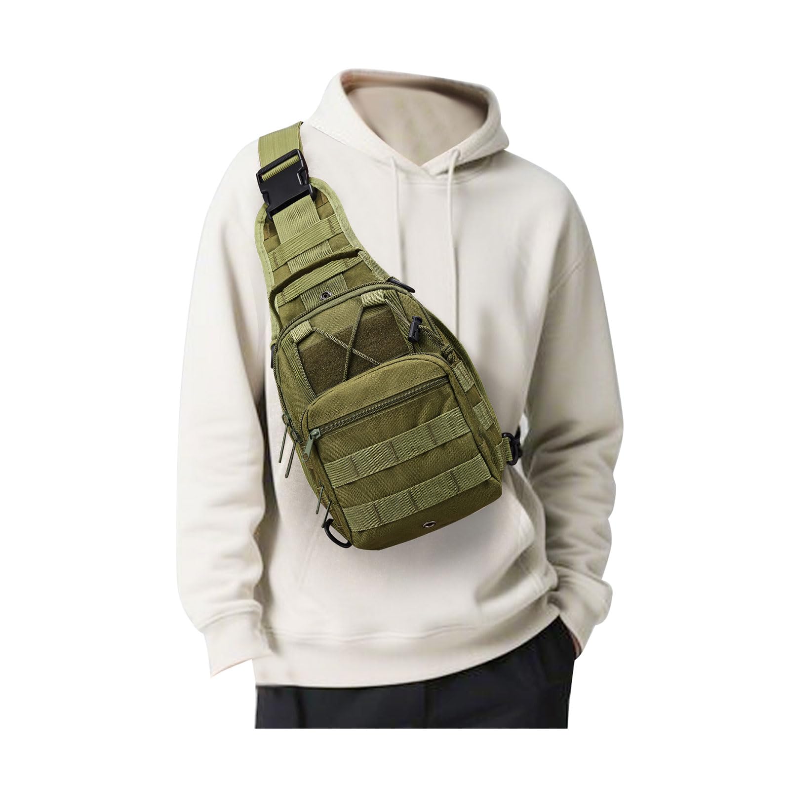 SEAFEW Tactical Backpack for Men, Waterproof Military Sport Bag Pack Crossbody Sling Backpack Tactical Bag for Every Day Carry, Green