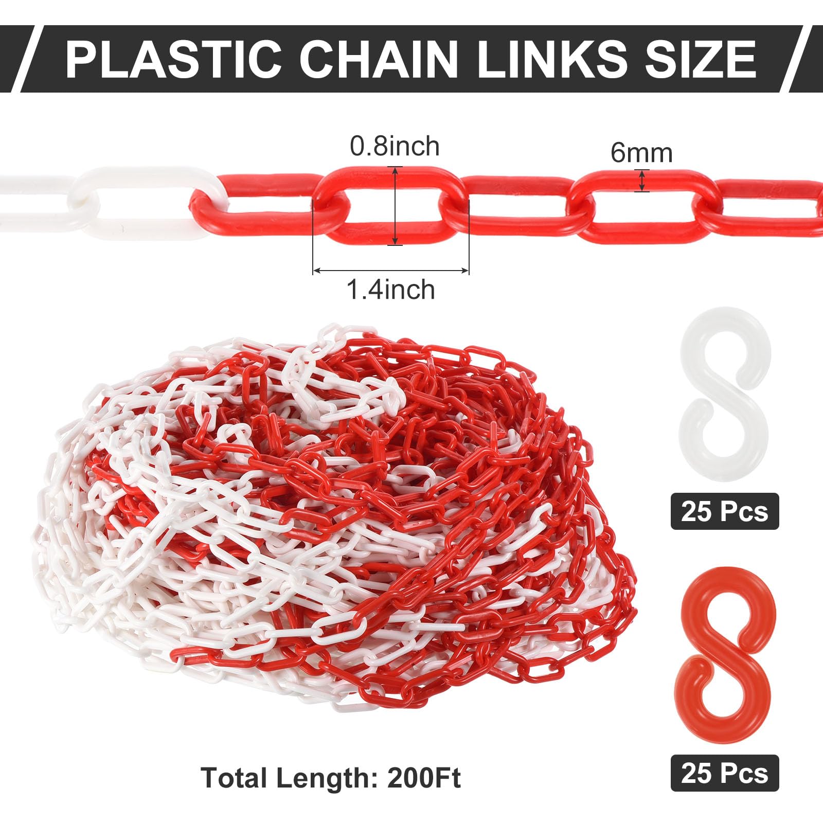 PATIKIL Plastique Chaîne Maillons, 197 Pied Sécurité Chaînes, Rouge et Blanc pour Barrières, Foule Contrôle,File Attente Lignes, Stationnement, Porte, Concerts, et Décoration