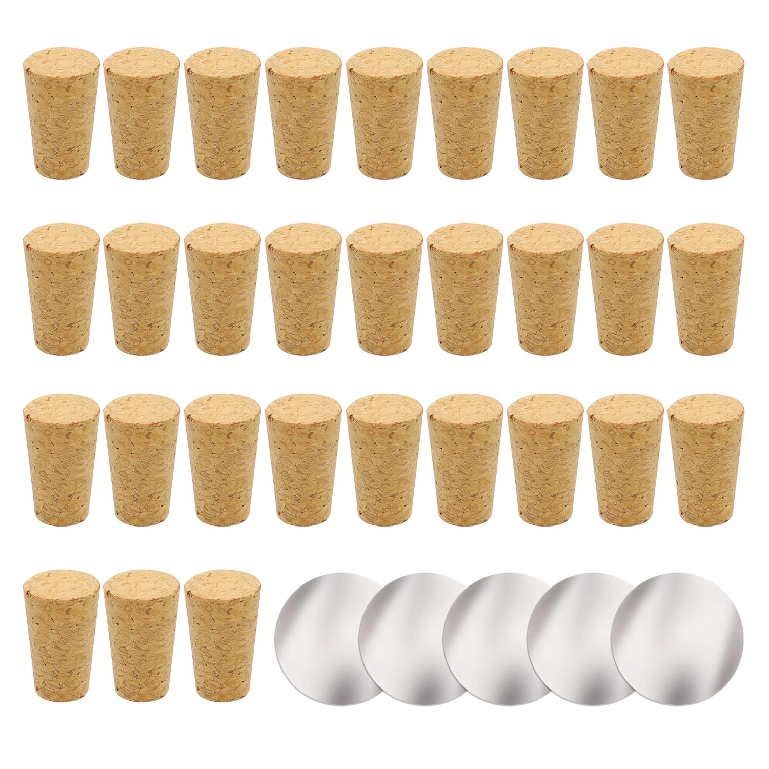 Tappi In Sughero Per Vino E Bottiglie - 30 Conici + 5 Versatori, Naturali, Riutilizzabili, Anti-ossidazione - Foto 8