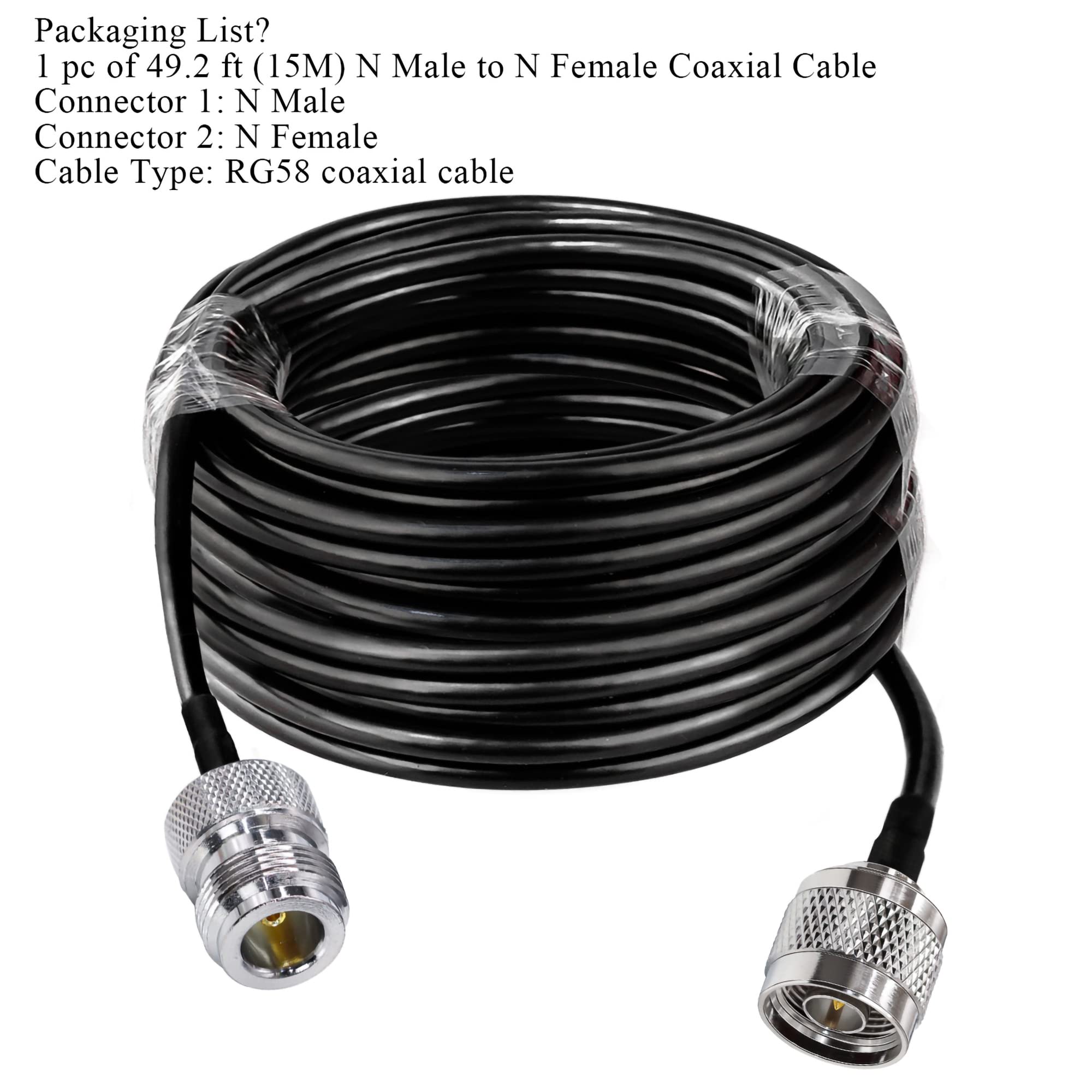 TUOLNK Câble de type N RG58 49,2 pi (15 m) N câble d'extension mâle à N femelle à faible perte N câble mâle à femelle noir pour routeur Wifi antenne 3G 4G LTE