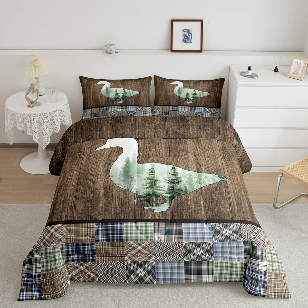 Manfei Duck Hunting Bedding Duvet Queen Size Lodge Cabin Style Rustic Animal