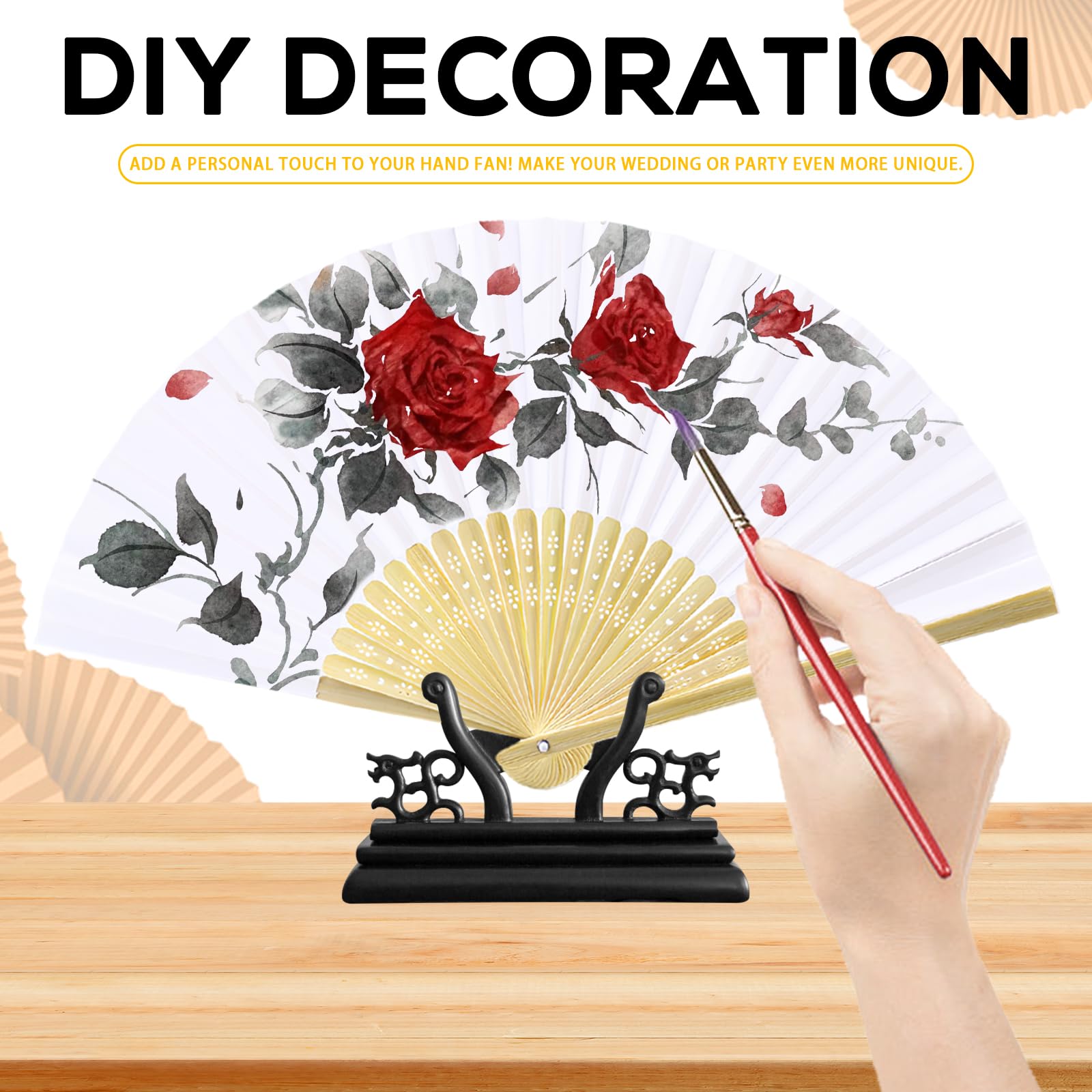 Éventail Pliable En Papier,20--Grand Éventail En Papier De Riz Blanc