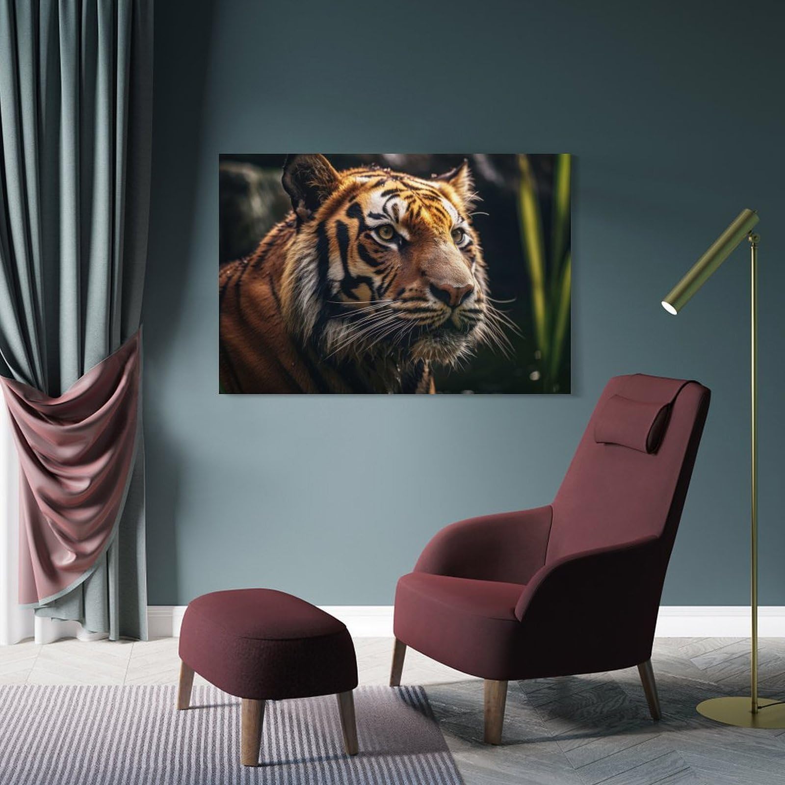 Junmoney Tiger Wildlife Photography Canvas Wall Art, 20x30inch(50x75cm), for Wall Displays, Bedrooms Or Room Updates, Ideal for Building A Coordinated Art Wall