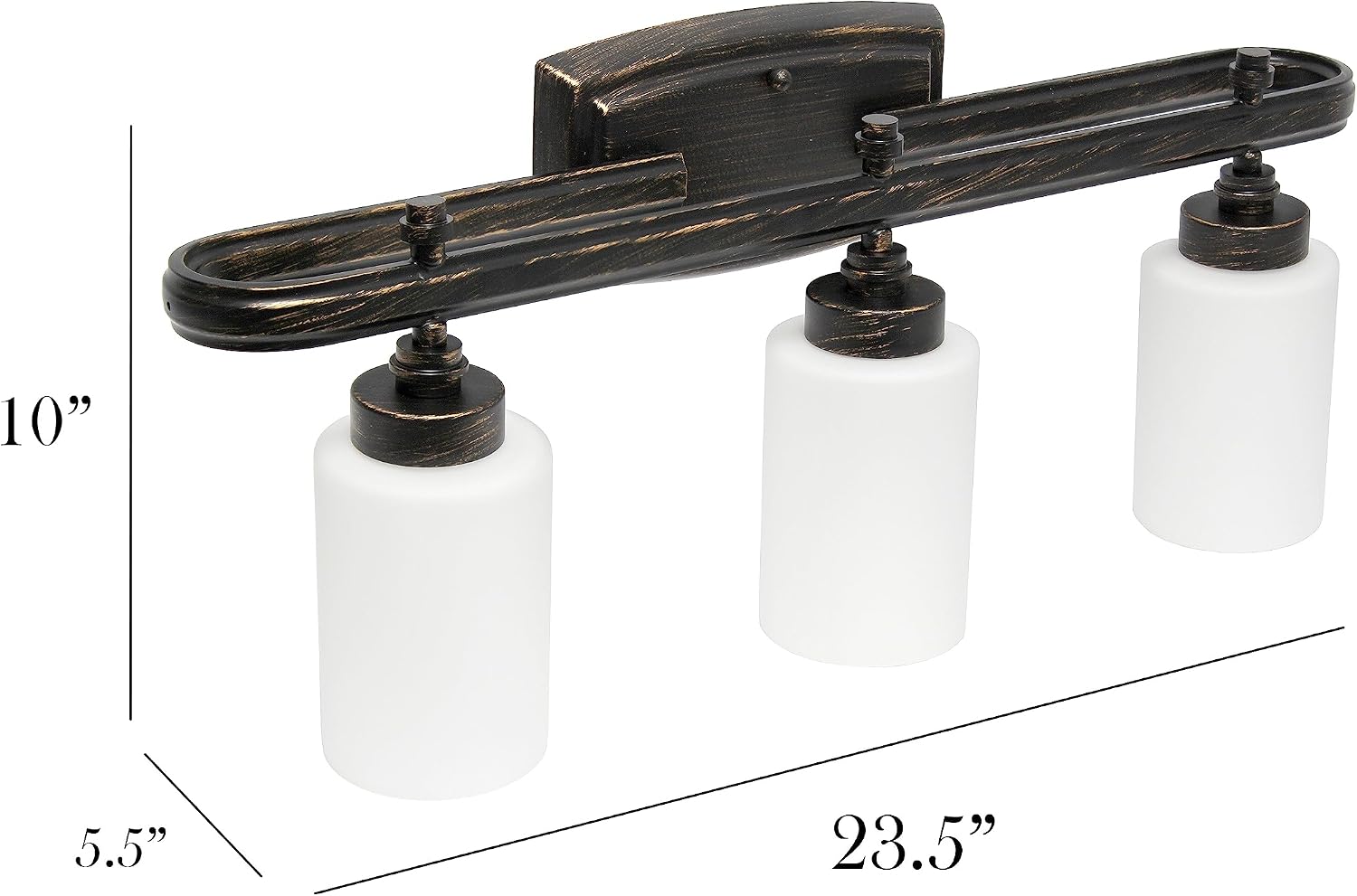 Simple Designs VT1026-ORB 23.5" Modern 3 Light Metal Oval Loop and Milk White Cylinder Shape Glass Shades with Rectangular Backplate Oil Rubbed Bronze