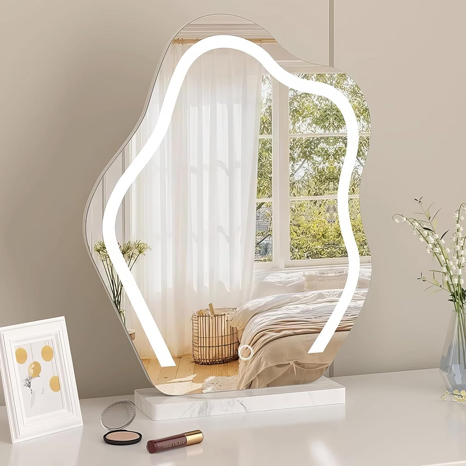 U-HOOME Vanity Mirror with Lights,LED Lighted Makeup Mirror for Bedroom Makeup,Smart Touch Control Dimmable 3 Modes Light,Lighted Up Mirror for Makeup Desk, Bedroom, Dressing Room (Large)